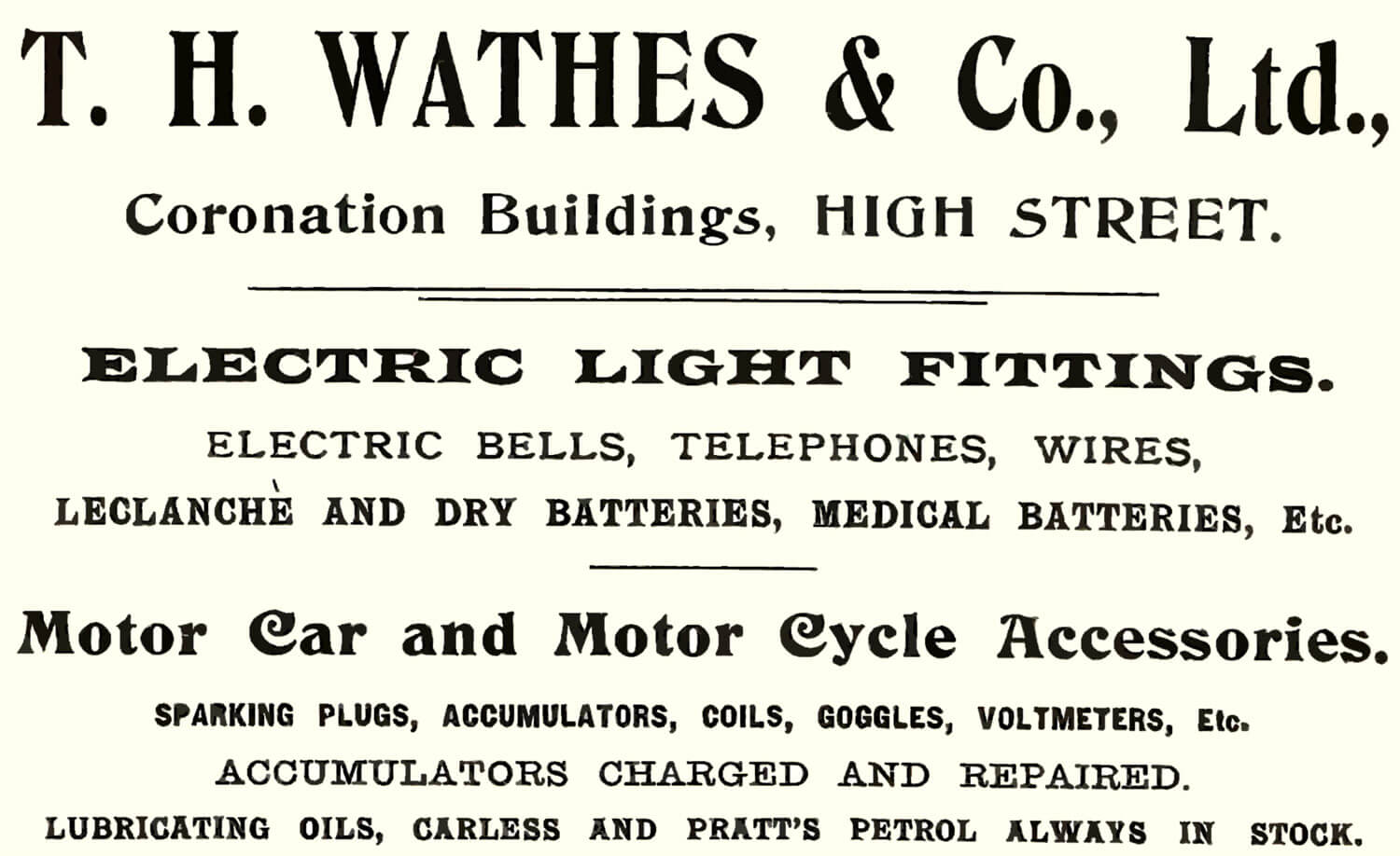 Advert for T.H. Wathes & Co. Ltd. Who were based in the Coronation Buildings -