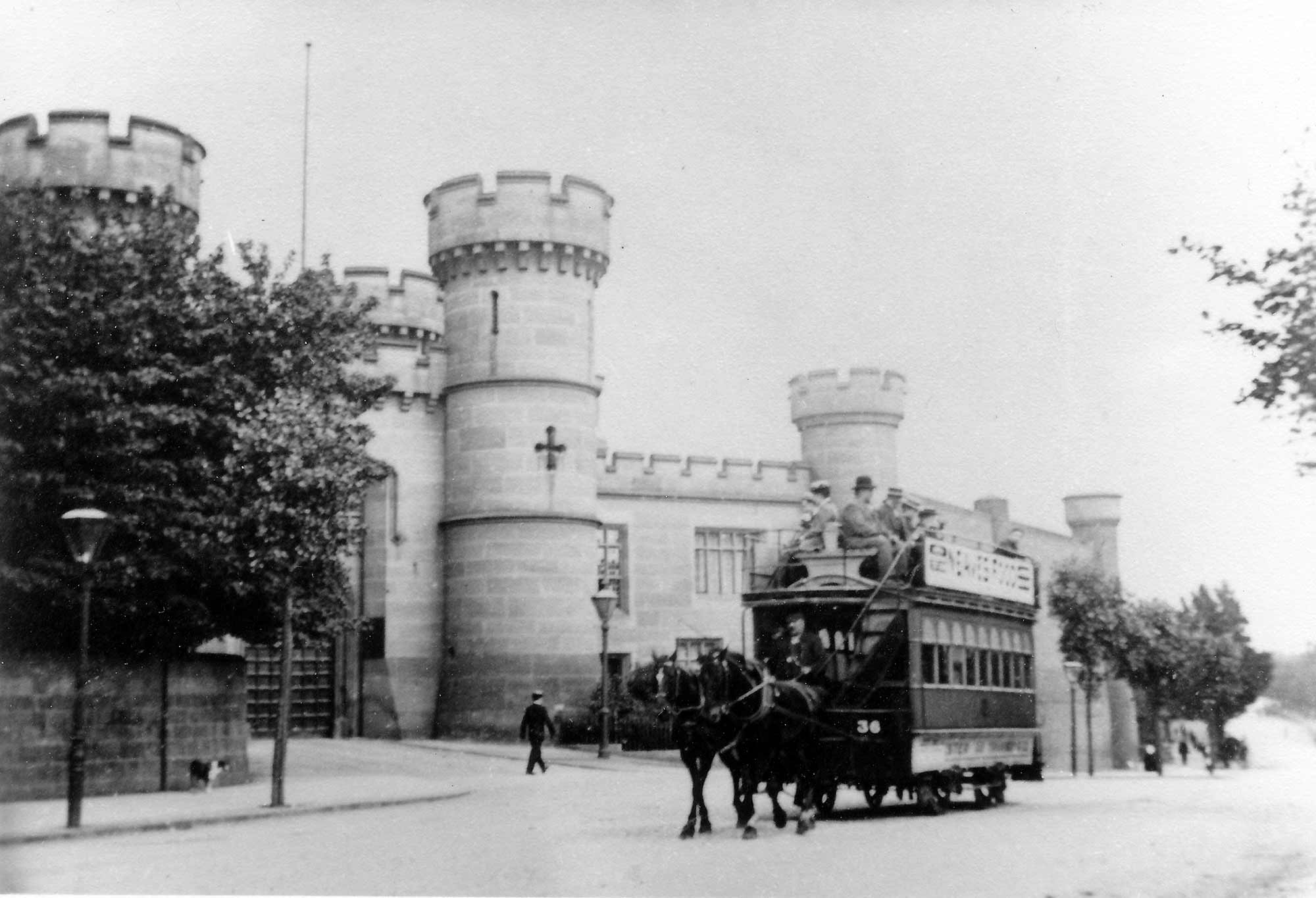 A horse drawn tram (the No. 36) passing by the County Gaol, c.1890 -