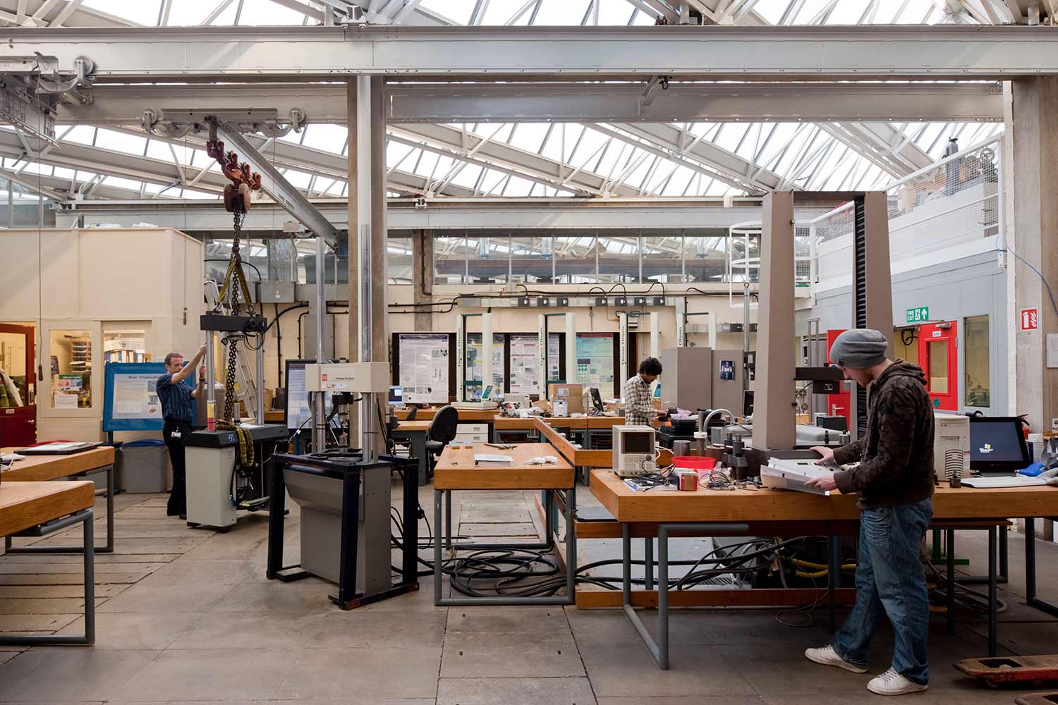Inside a workshop you can see how the design of the roof windows bring in the light - University of Leicester