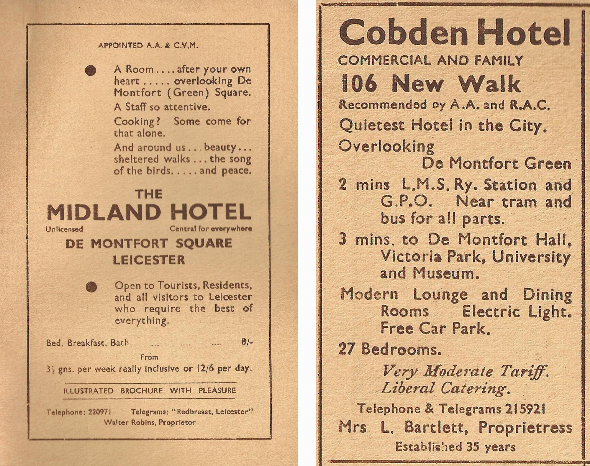 Hotel adverts from a 1930s newspaper -