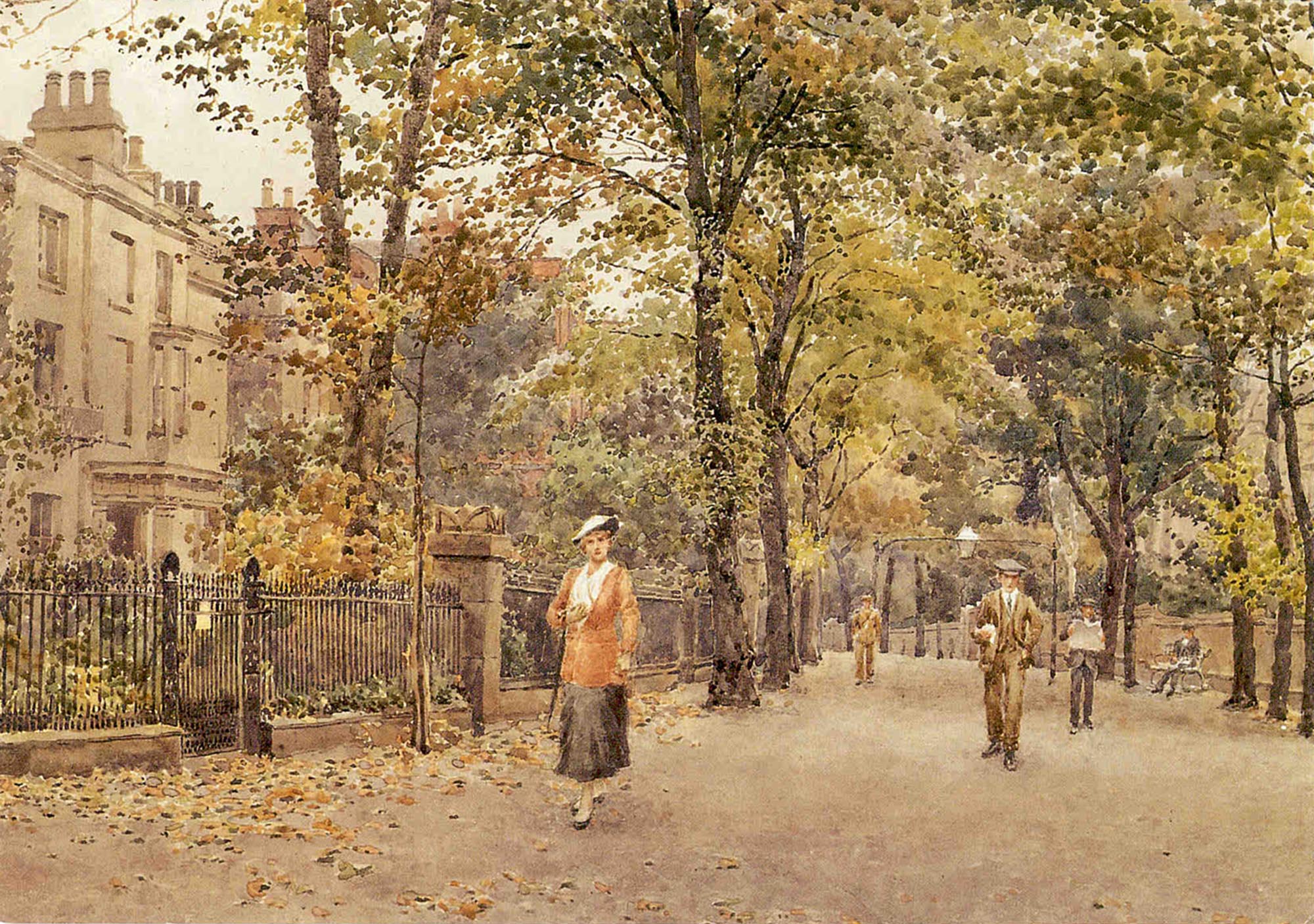 The New Walk, Leicester by George Moore Henton. Watercolour 1917 -
