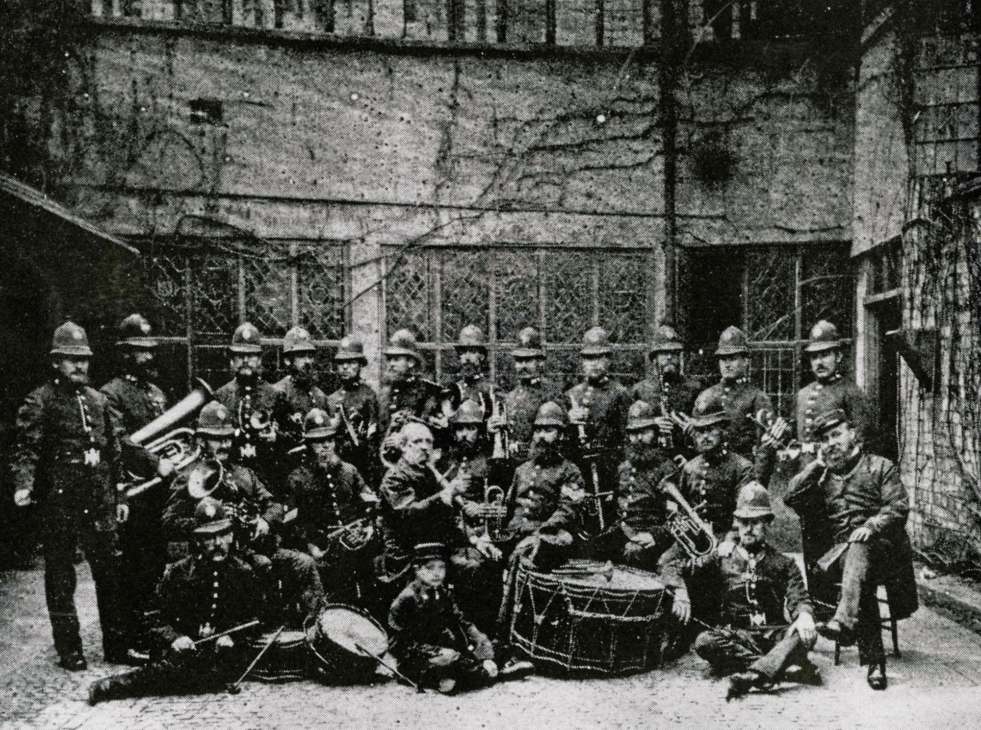 Leicester Borough Police Band, c.1865 in the courtyard of what is now Leicester Guildhall -