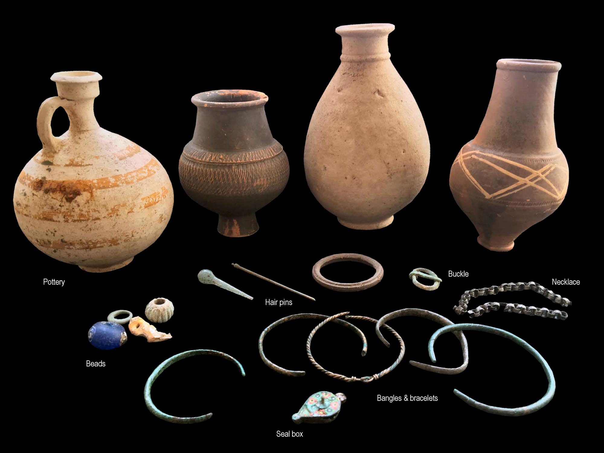 Personal items buried with people from Roman Leicester, found during the excavation of a Roman cemetery at Western Road - University of Leicester Archaeological Services