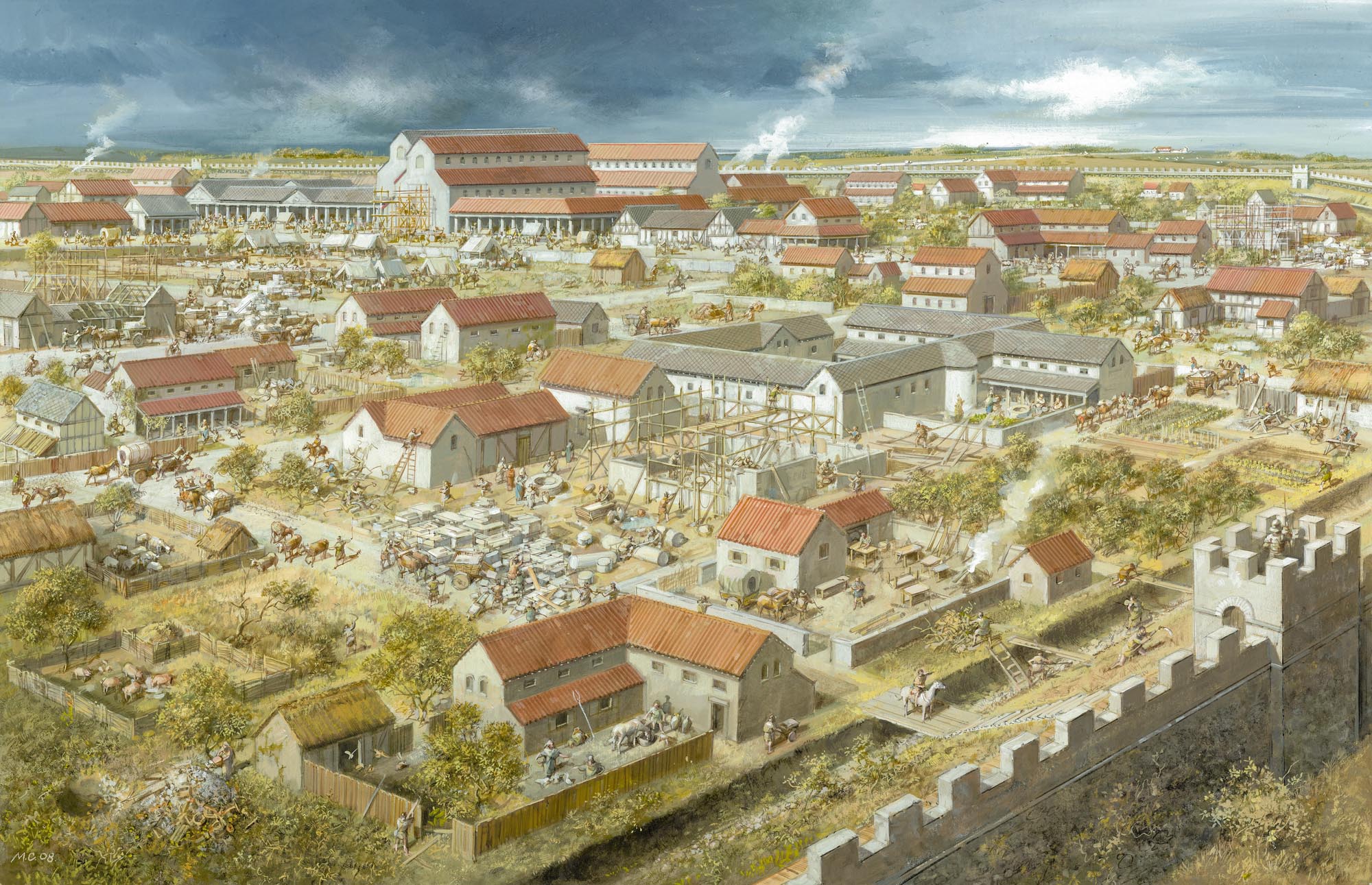 Roman Leicester from the north-east, as it may have looked during the late 3rd century AD - Mike Codd / University of Leicester Archaeological Services