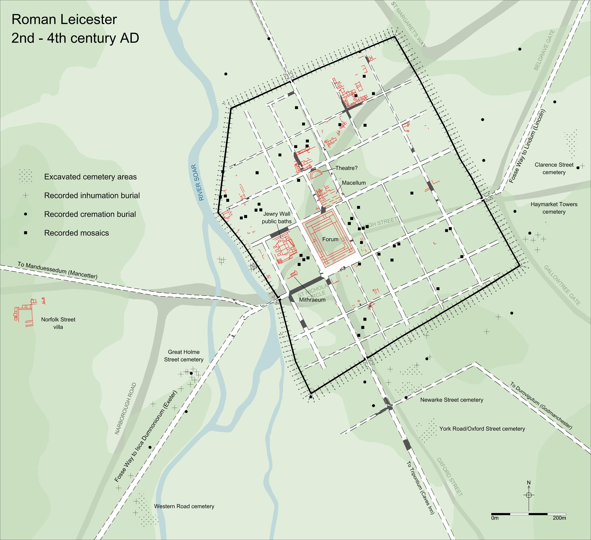 Plan of Roman Leicester - University of Leicester Archaeological Services