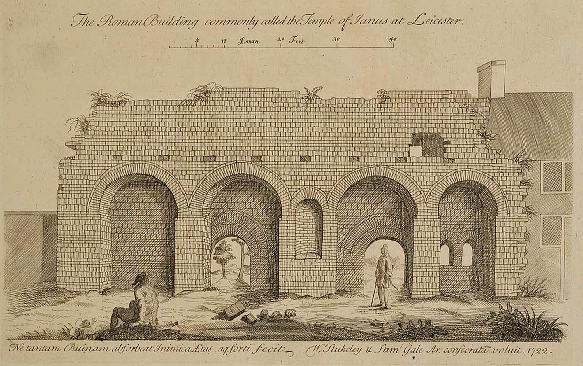 'The Roman Building commonly called the Tempe of Janus (Jewry Wall) at Leicester' by W. Stuckley, 1722 - Stuckley’s Itinerarium Curiosum