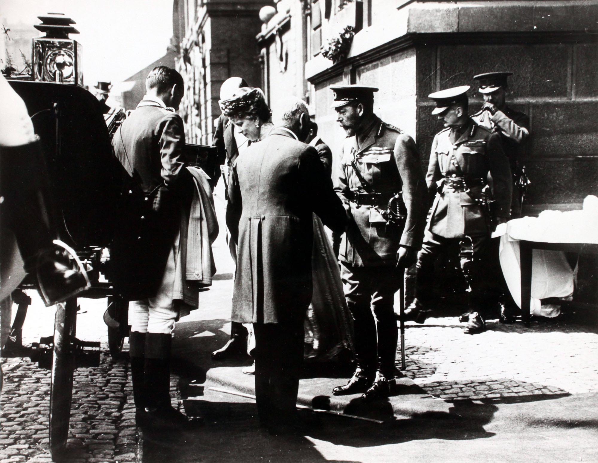 Photograph of King George V and Queen Mary on visit to Corah factory 1919