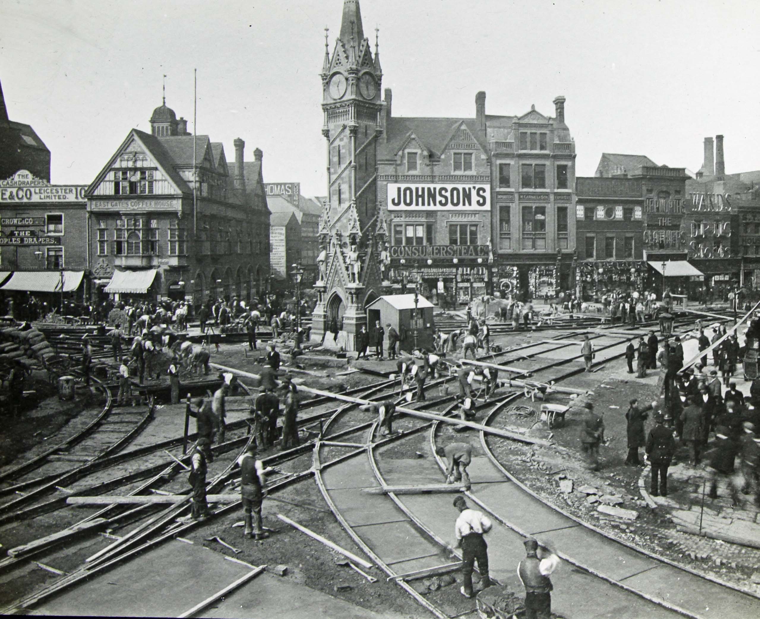 Laying tram tracks, 1903 - Leicestershire Record Office