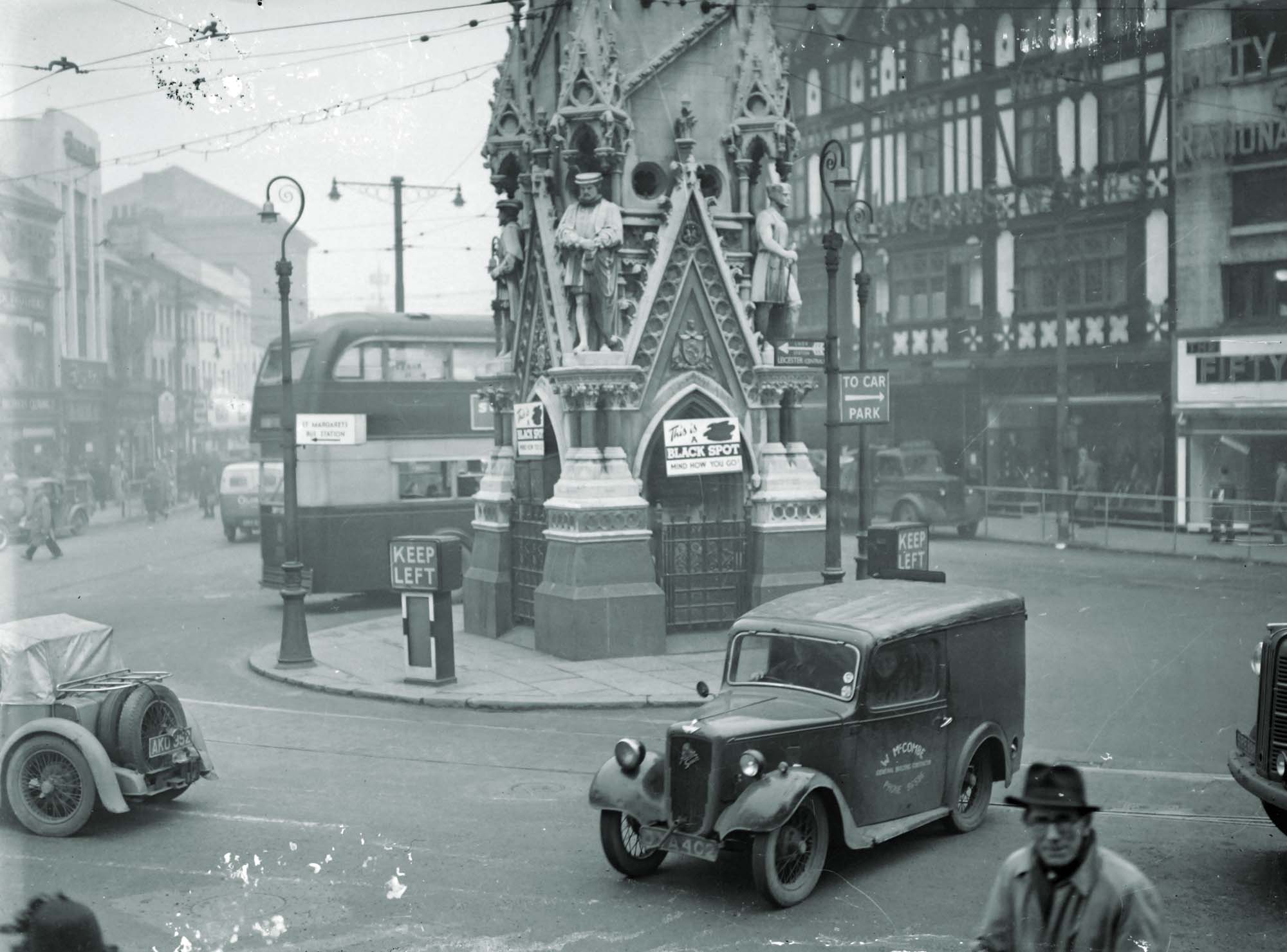 The Clock Tower as a traffic island, pre-1930s - Leicestershire Record Office