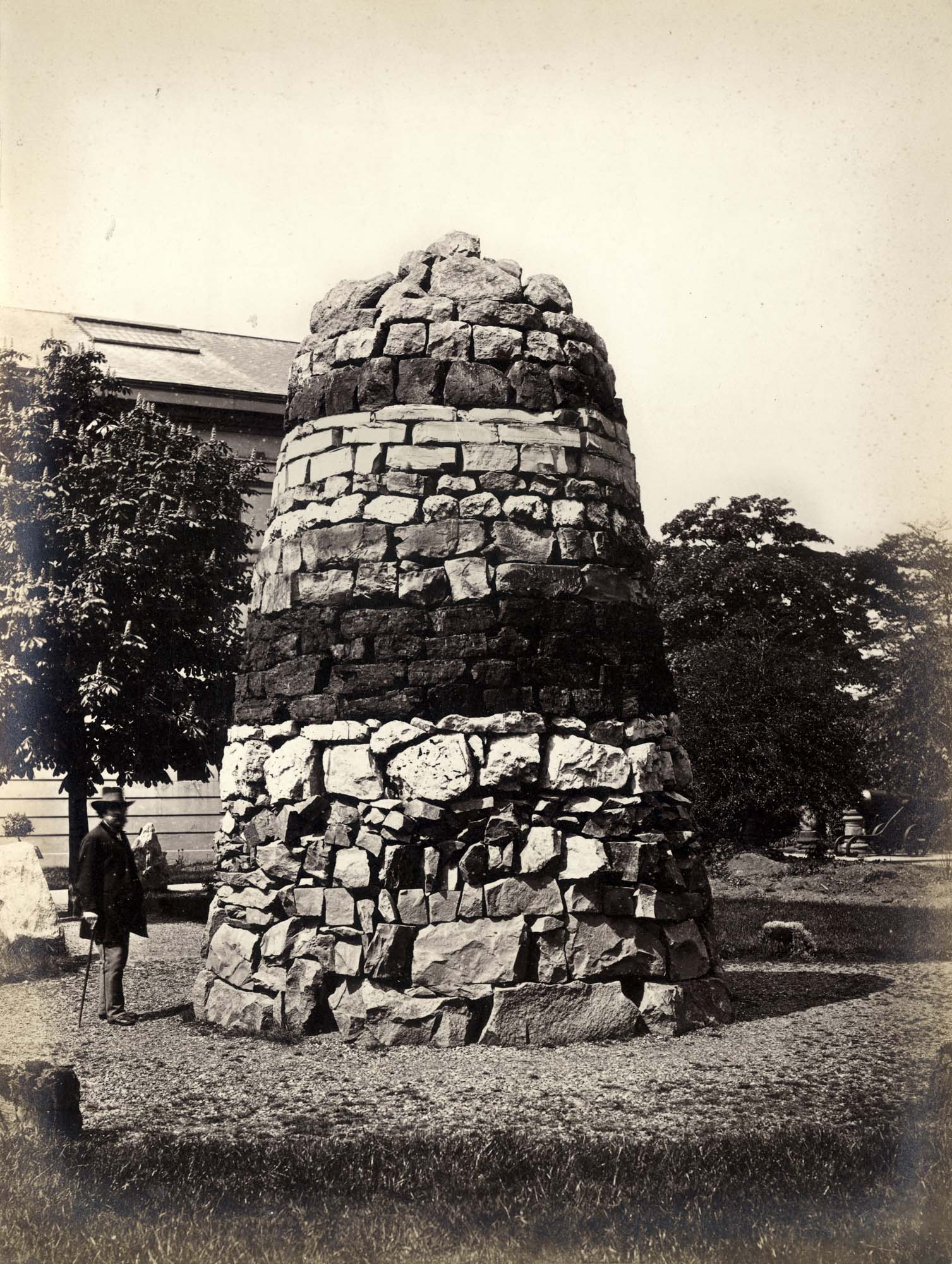 The 1869 'Column of Rocks' showing all the hard rocks of Leicestershire in their natural sequence. This exhibit was part of the museum gardens that were built over by the art school expansion. -