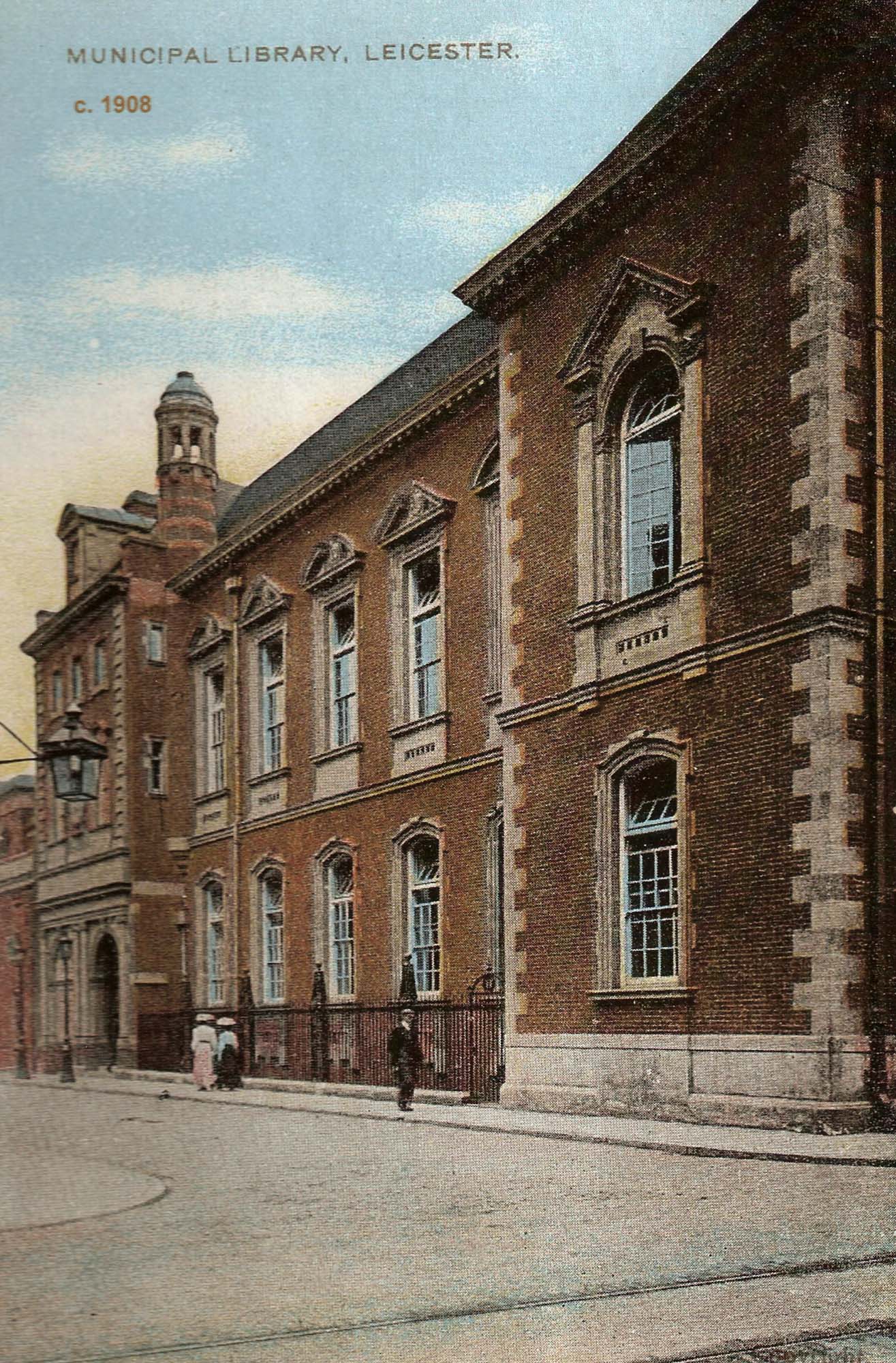 Colour postcard of the Library in 1908 -