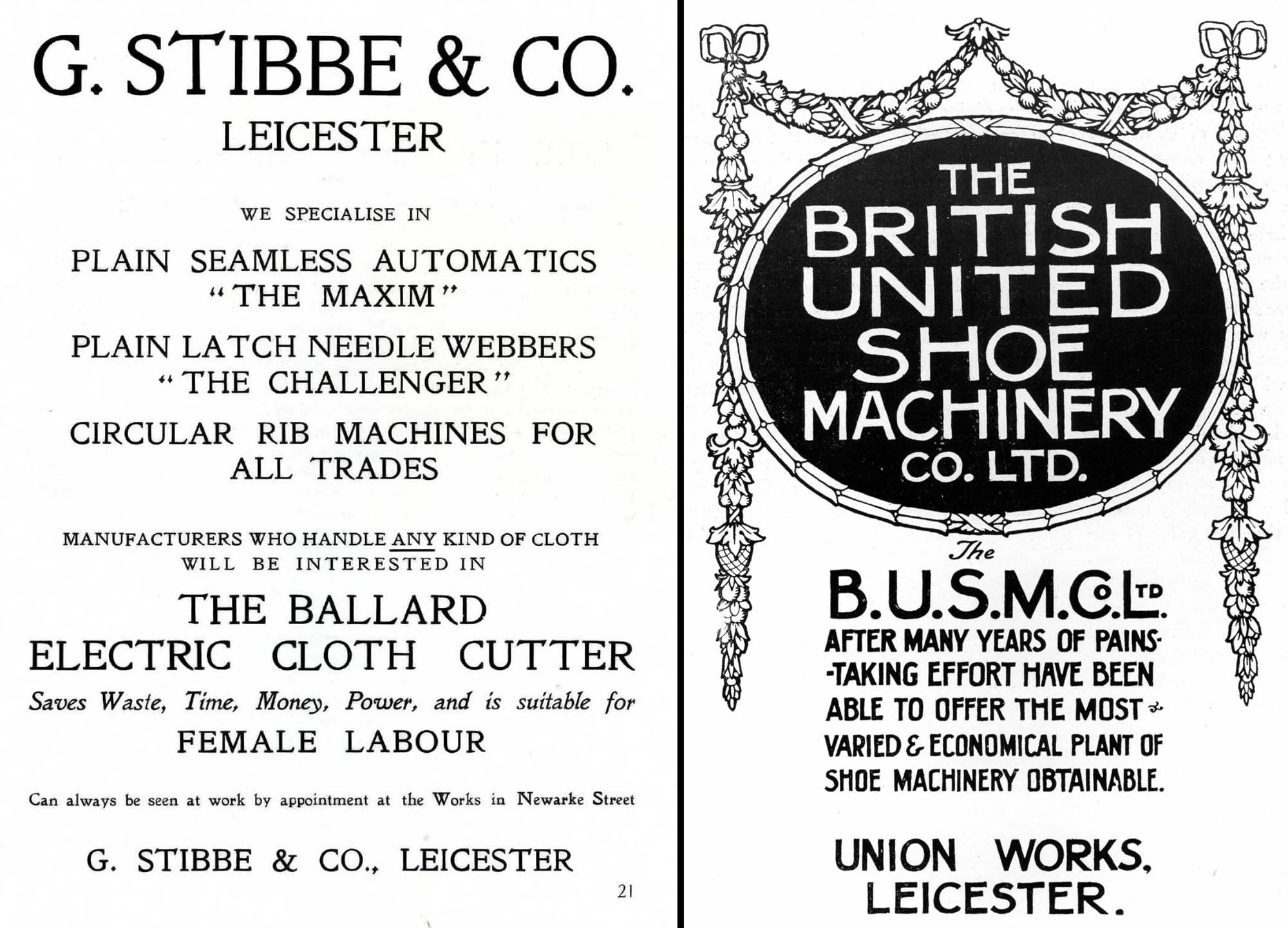 Wartime advertisements from Leicester manufacturing companies -