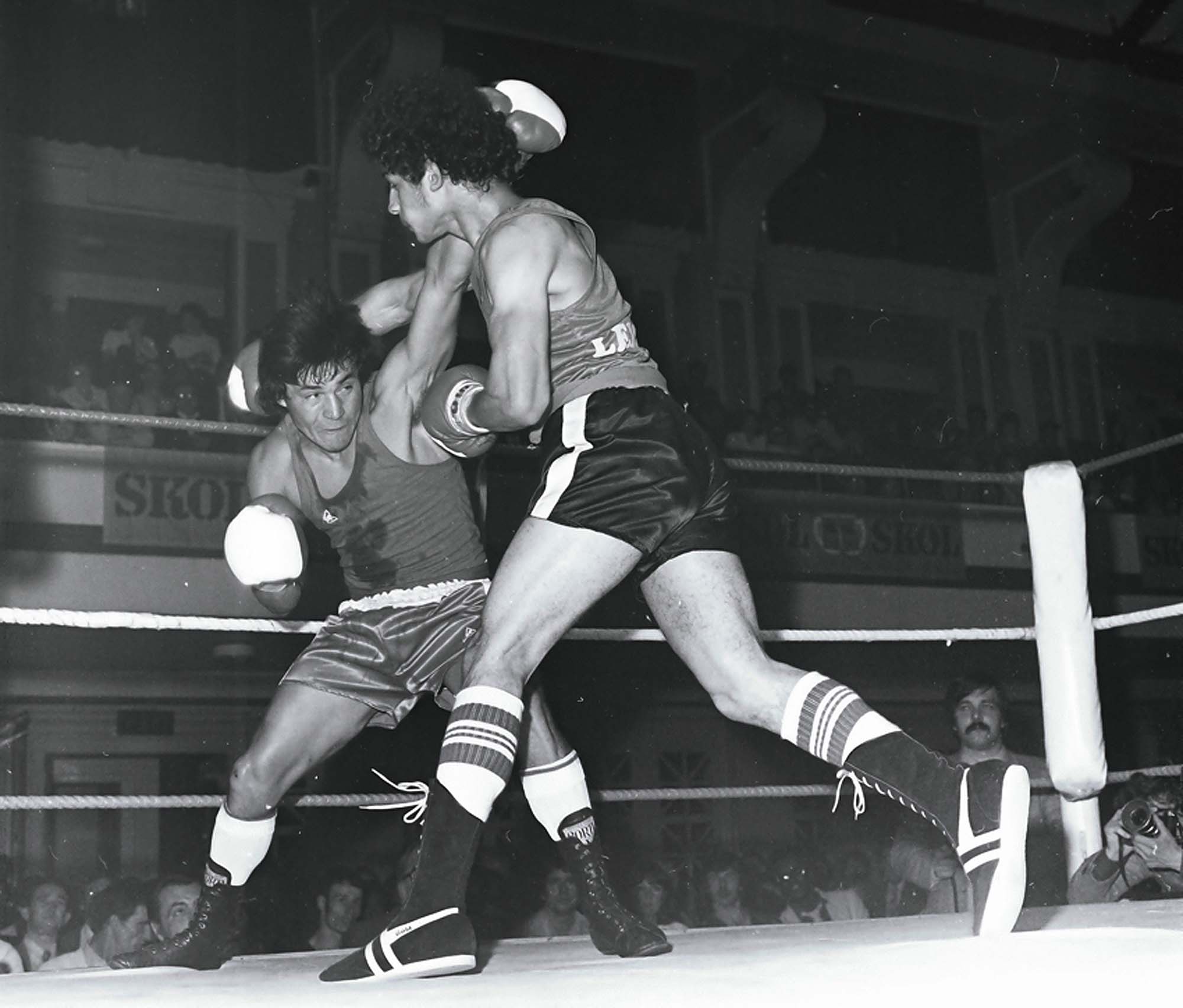 A boxing match at De Montfort Hall, 1981 -