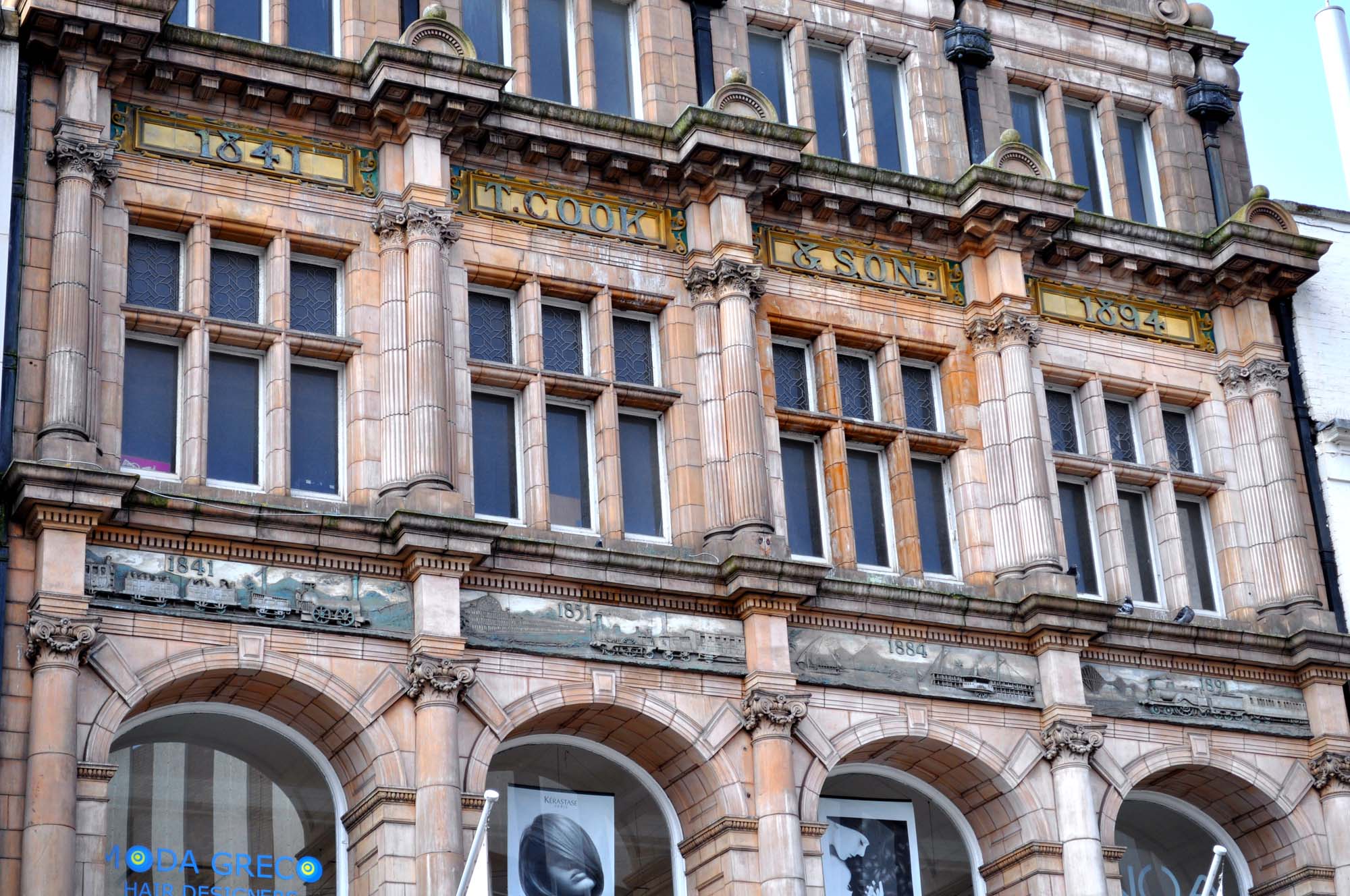 Detail of the various panels on the building frontage - 