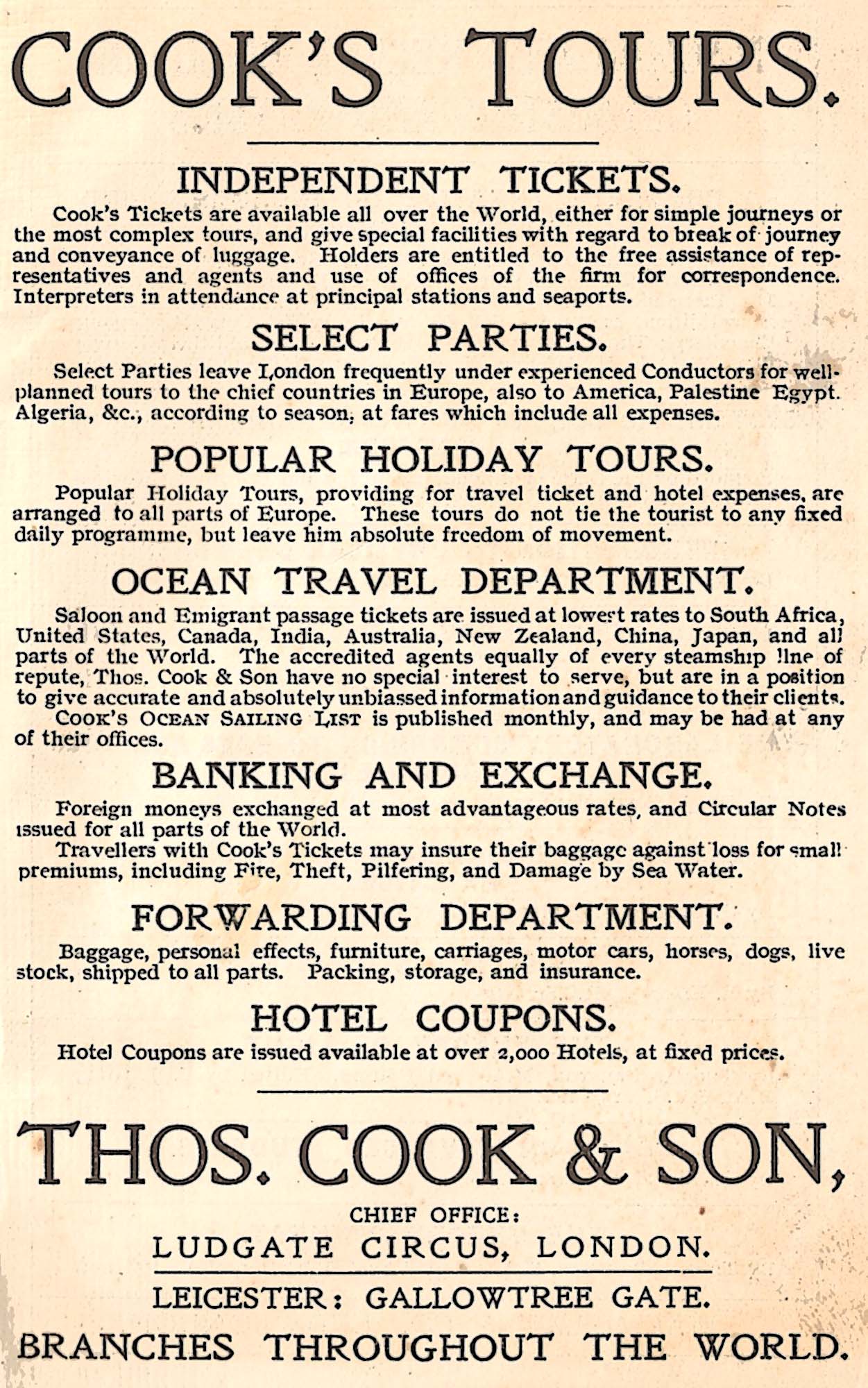 A Cook’s Tours advertisement from 1907 - 
