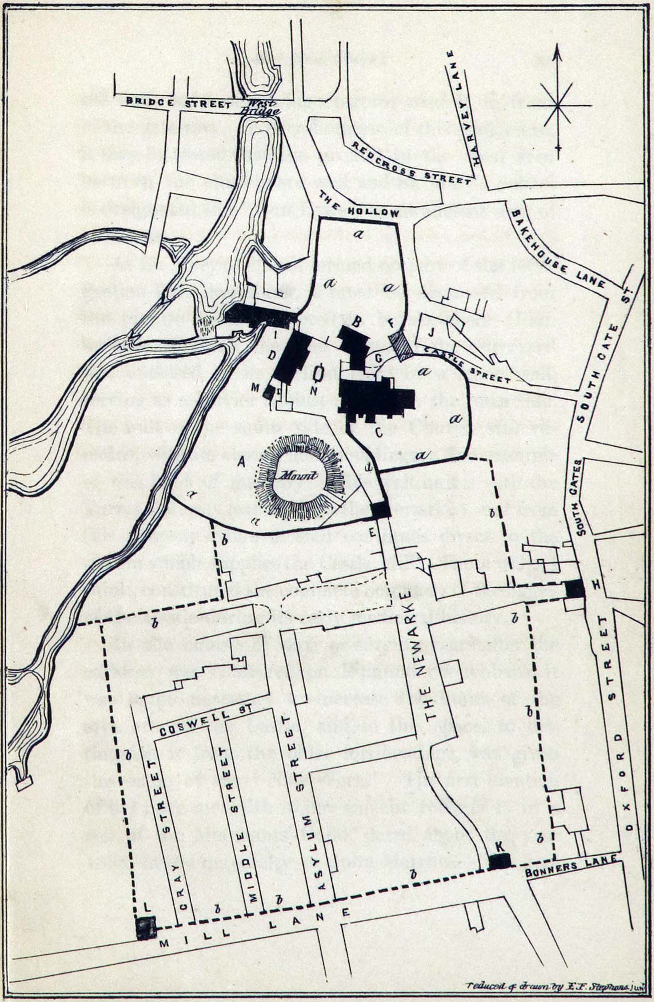 1859 map of the Newarke area in Leicester showing the Castle Motte in the upper middle - 