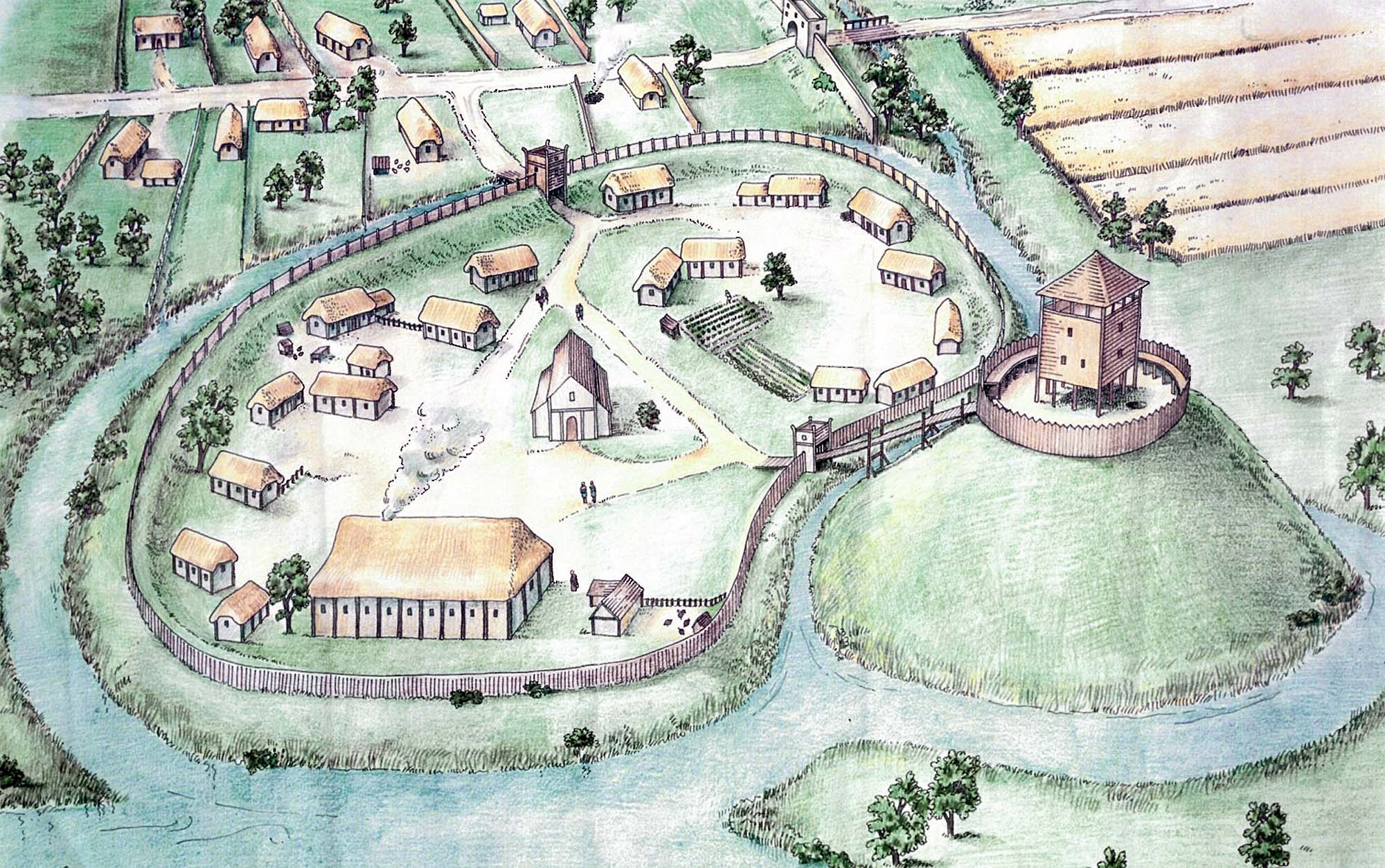 At artist’s impression of Leicester Castle as it may have looked c.1068 - Sarah Geeves