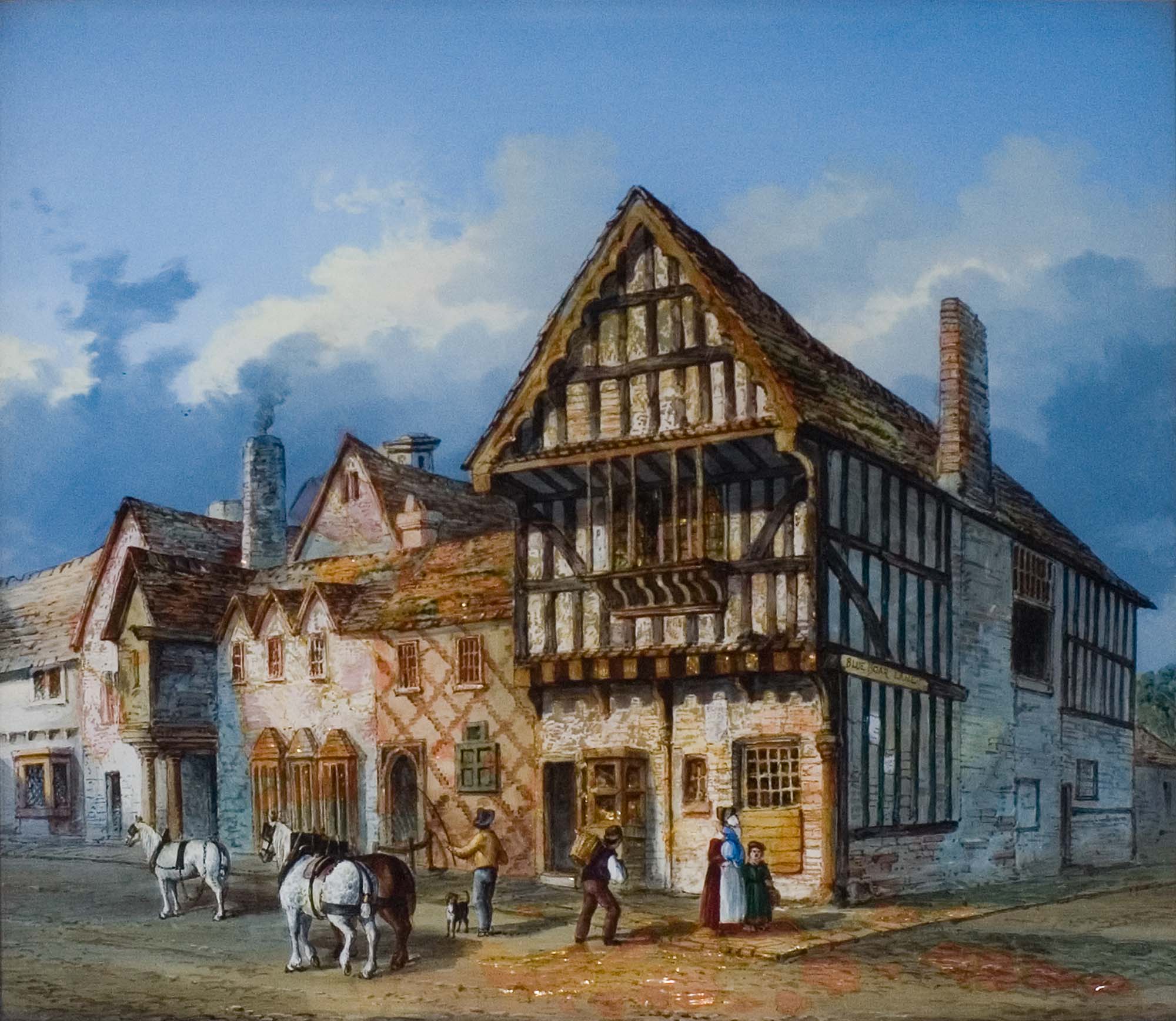 ‘Blue Boar Inn’ T. Brown Chapman, Oil paint on mother of pearl, 1840 - From the collections of Leicester Museums