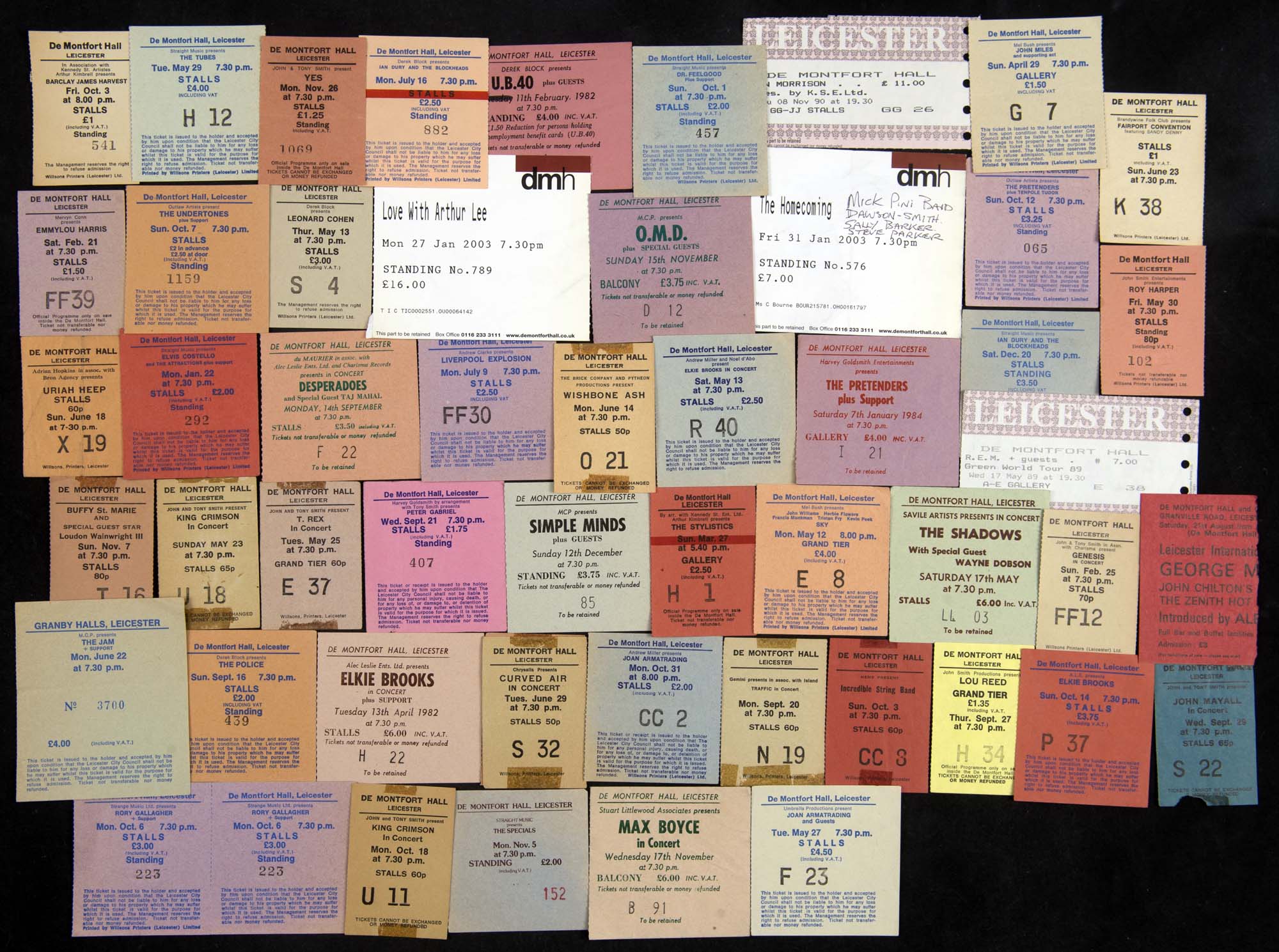 A collage of ticket stubs from performances at De Montfort Hall over the years - Leicestershire Record Office