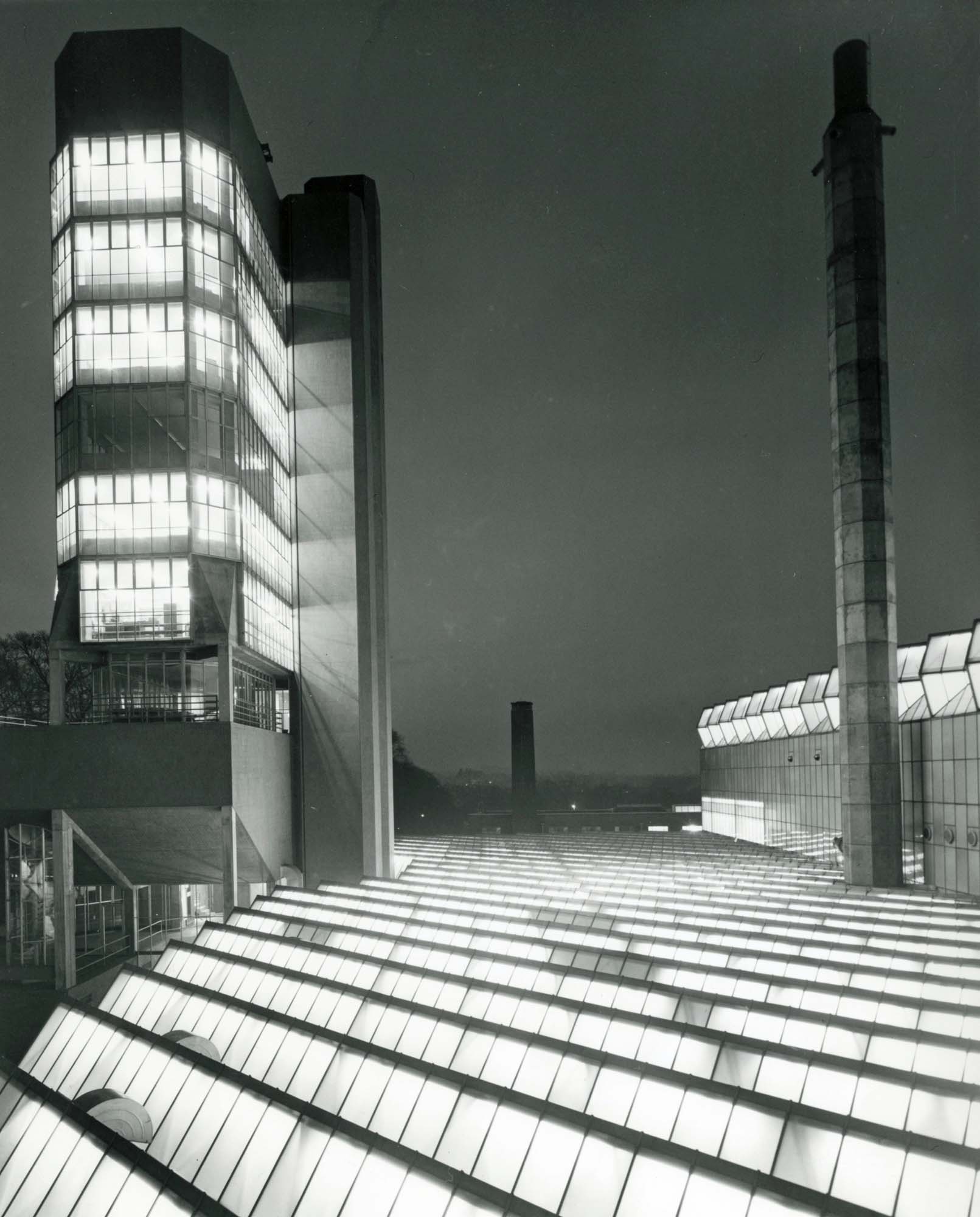 The building illuminated at night - University of Leicester