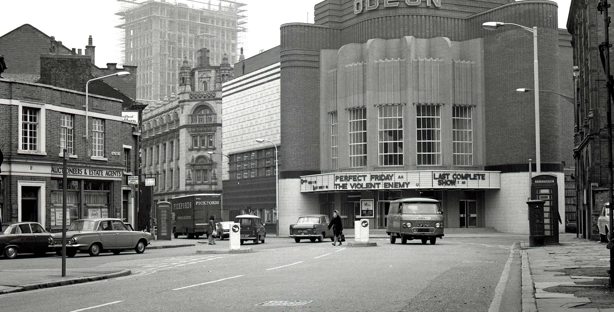 Halford Street in 1971 showing the shop fronts on the left where Curve sits now -