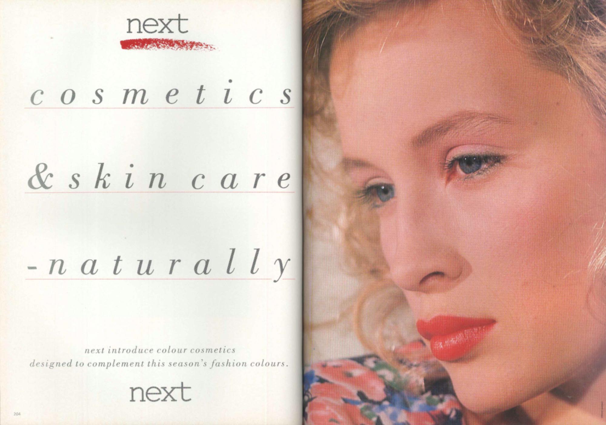 An advert for cosmetics by the Leicester company Next, 1986 - 