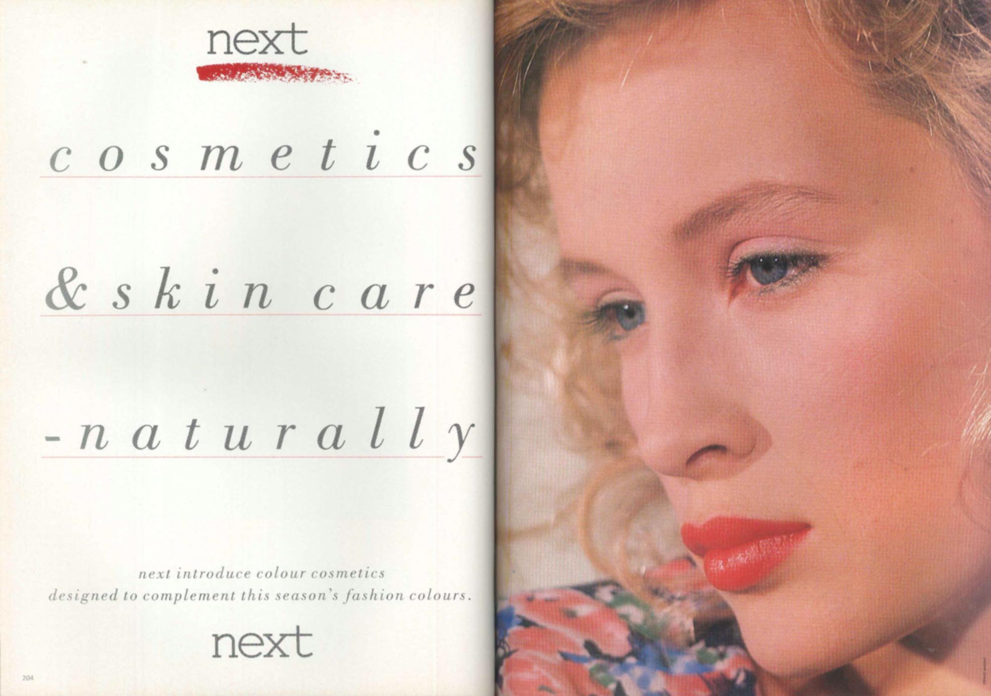 An advert for cosmetics by the Leicester company Next, 1986 -