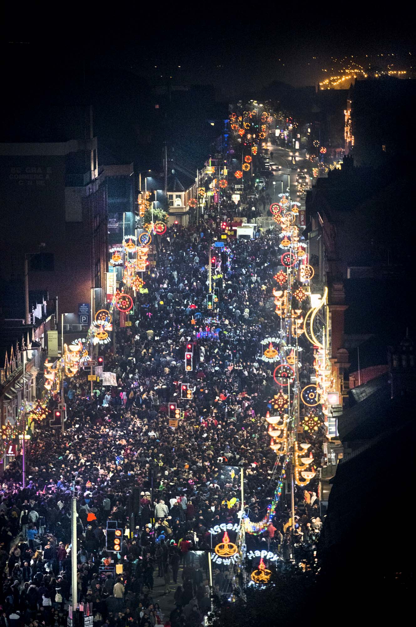 Aerial view of Belgrave Road Diwali celebrations in 2015 -