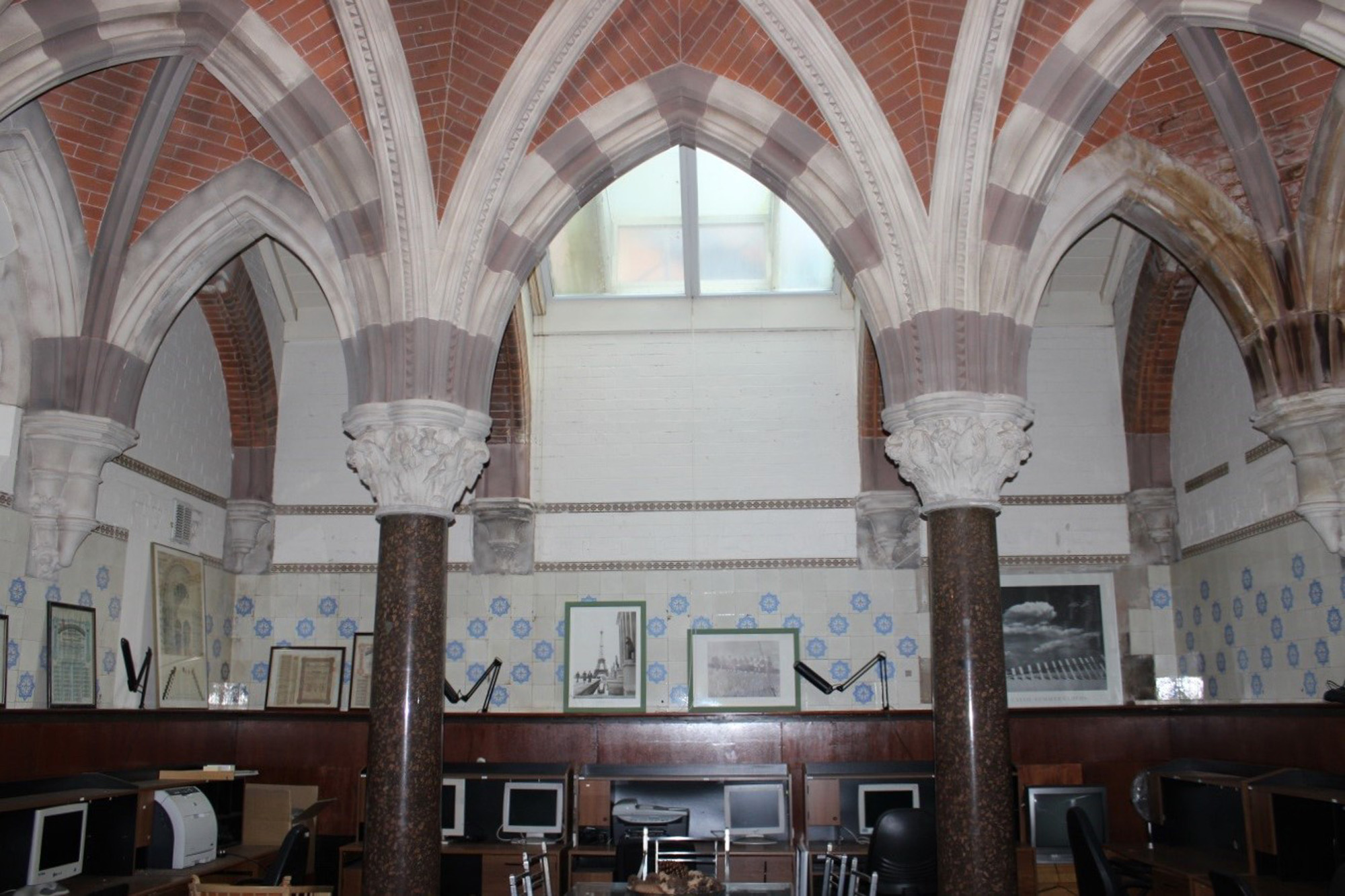 The polychromatic brick arches of the cooling rooms -