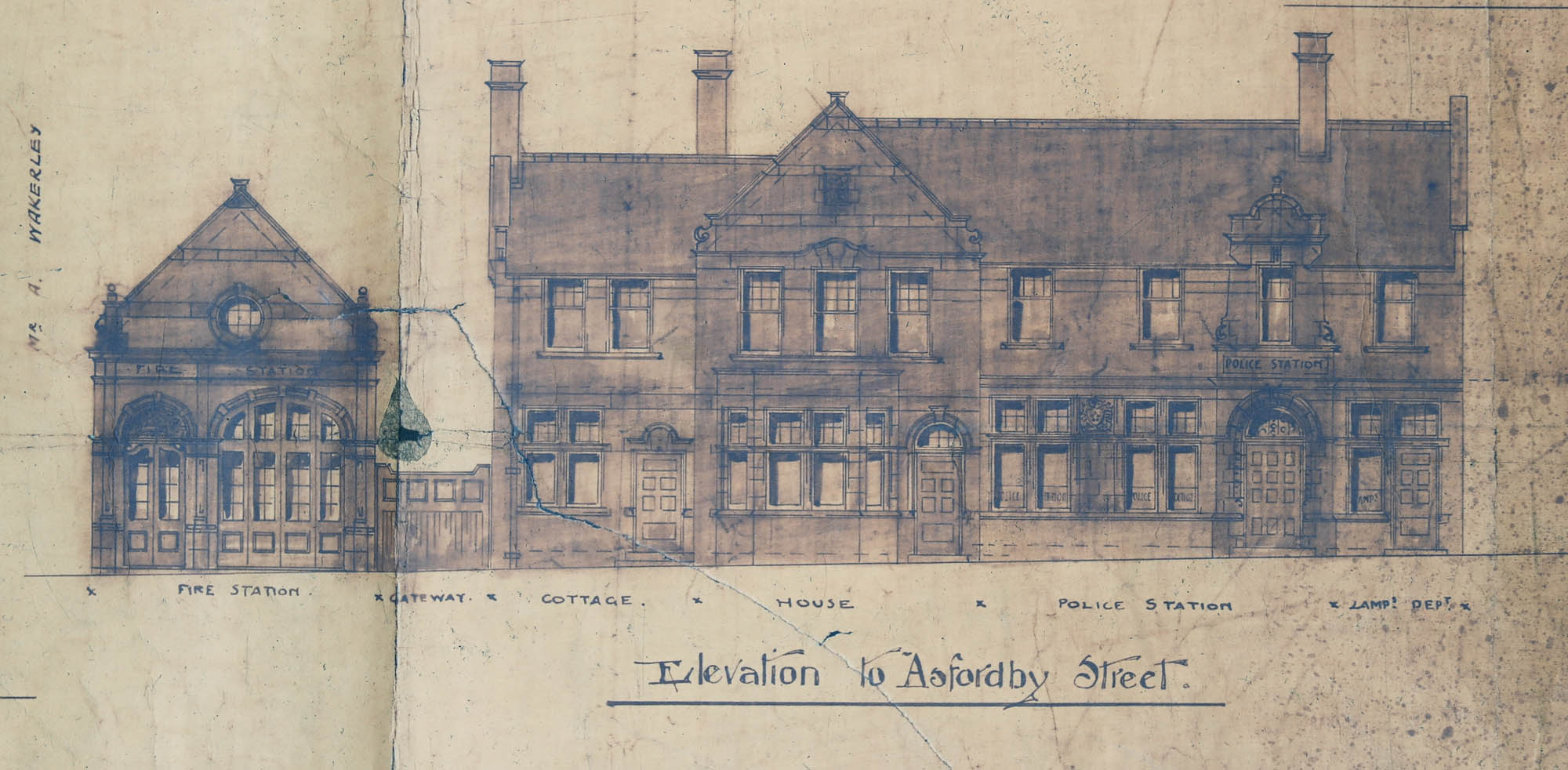 Original plan for the fire and police station - Leicestershire, Leicester and Rutland Record Office