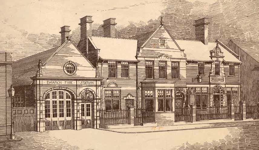 Lithograph of the police and fire station c.1900s - Record Office for Leicestershire, Leicester and Rutland