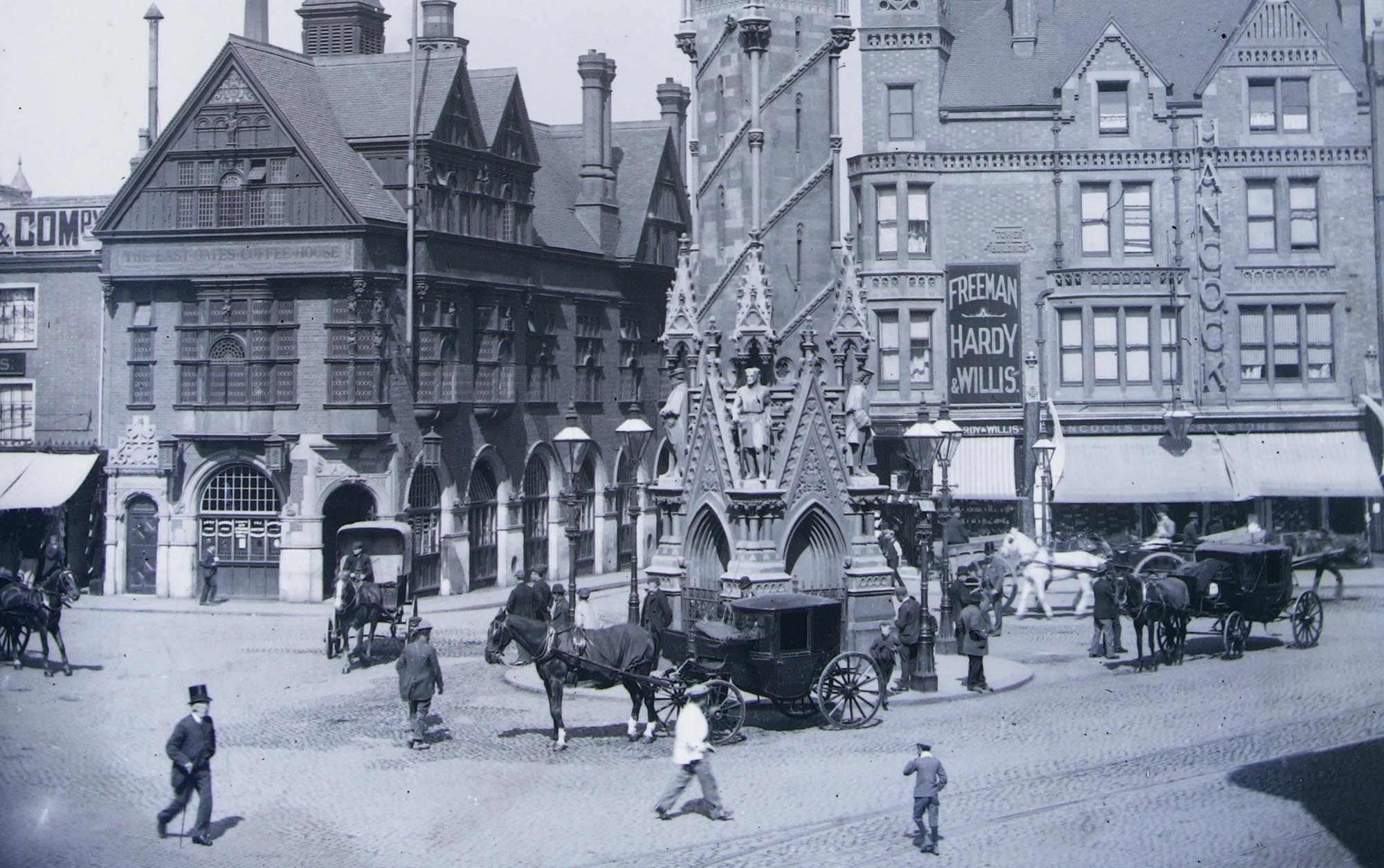 Church Gate where it meets the Clock Tower, 1910s - Leicestershire Record Office