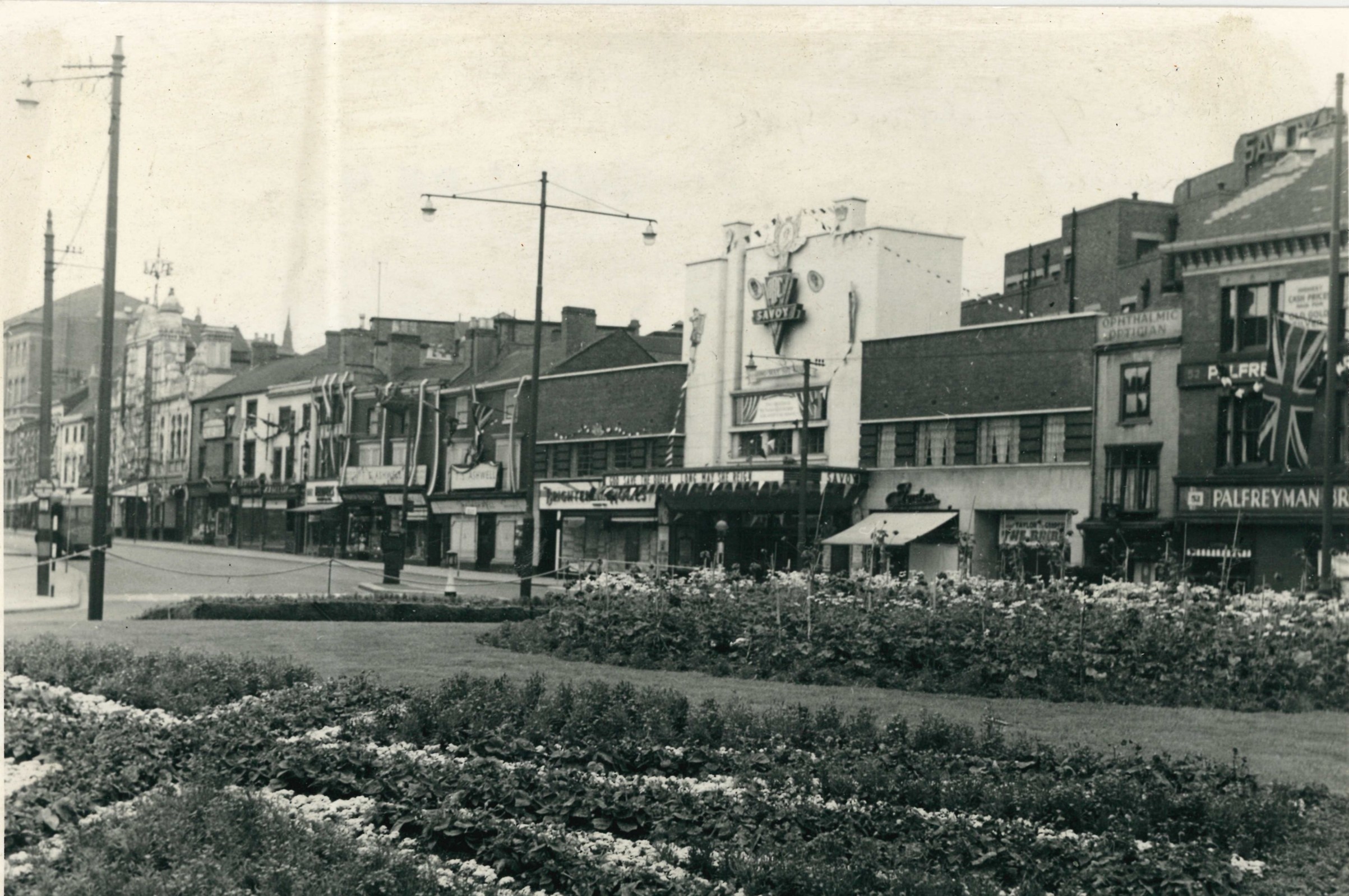 Savoy Cinema, decorated for the coronation of Queen Elizabeth II, 1953 - Leicester & Leicestershire Record Office