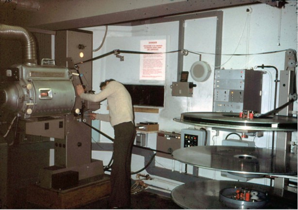 Inside the film booth, 1975 -