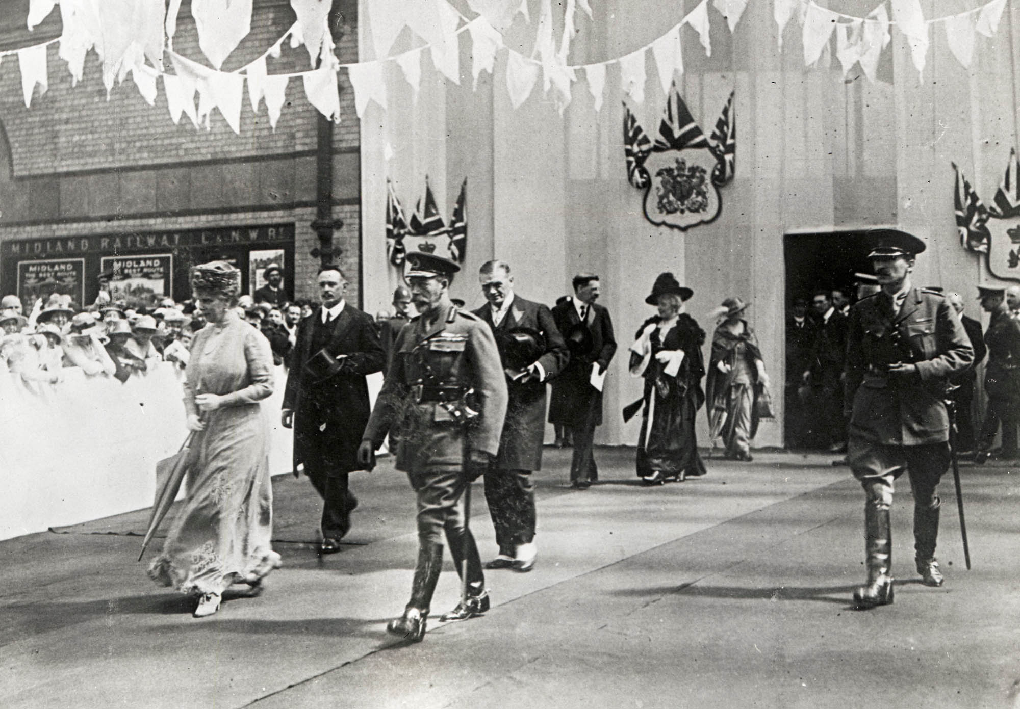 King George V and Queen Mary arriving at Leicester Railway Station, 1919 -