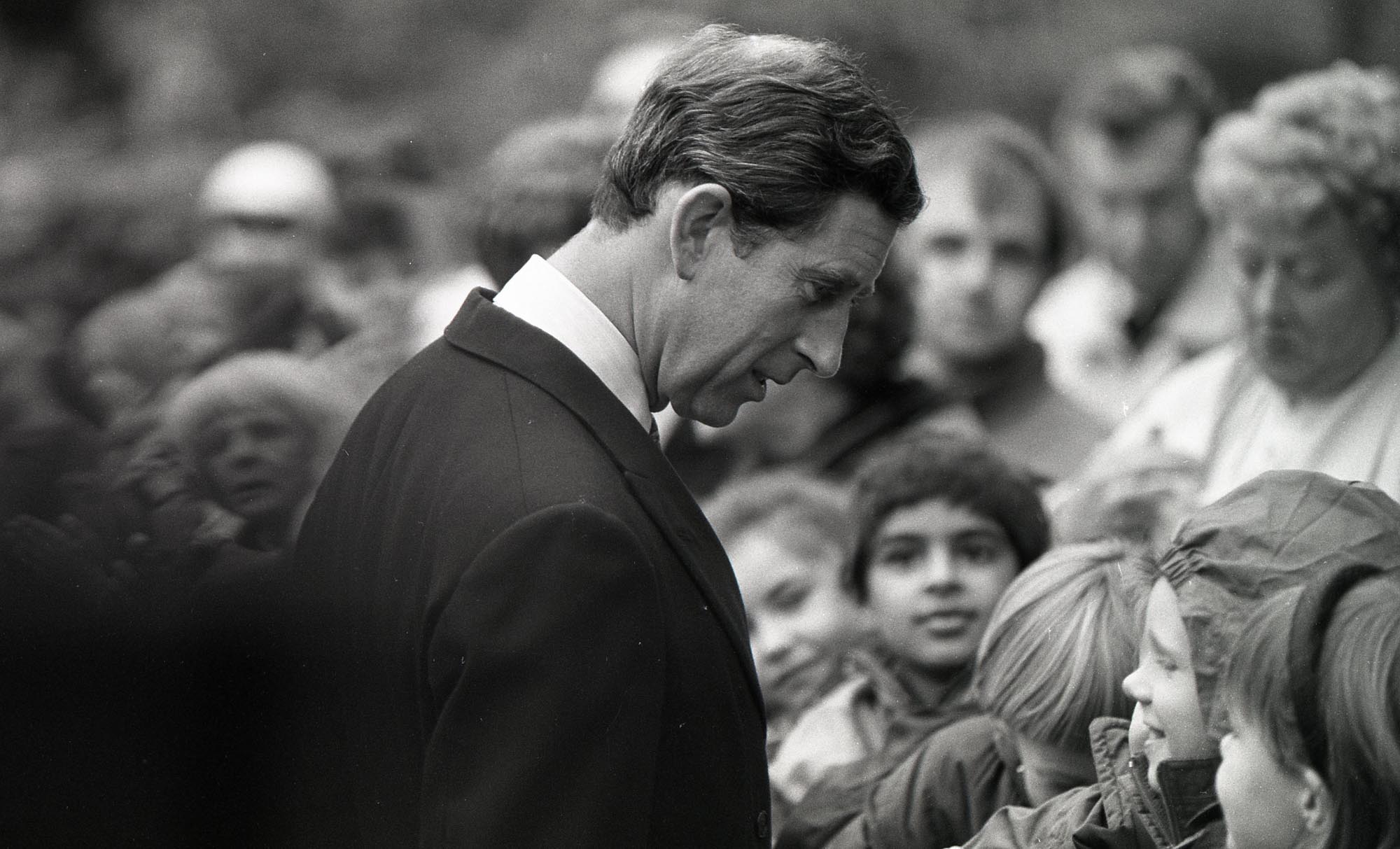 Crowds greet Prince Charles in Leicester, 1991 -