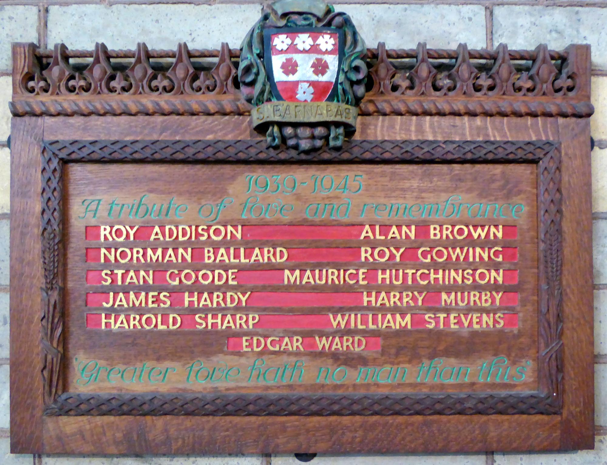 St Barnabas Church WWII War Memorial - credit - Record Office for Leicestershire, Leicester and Rutland