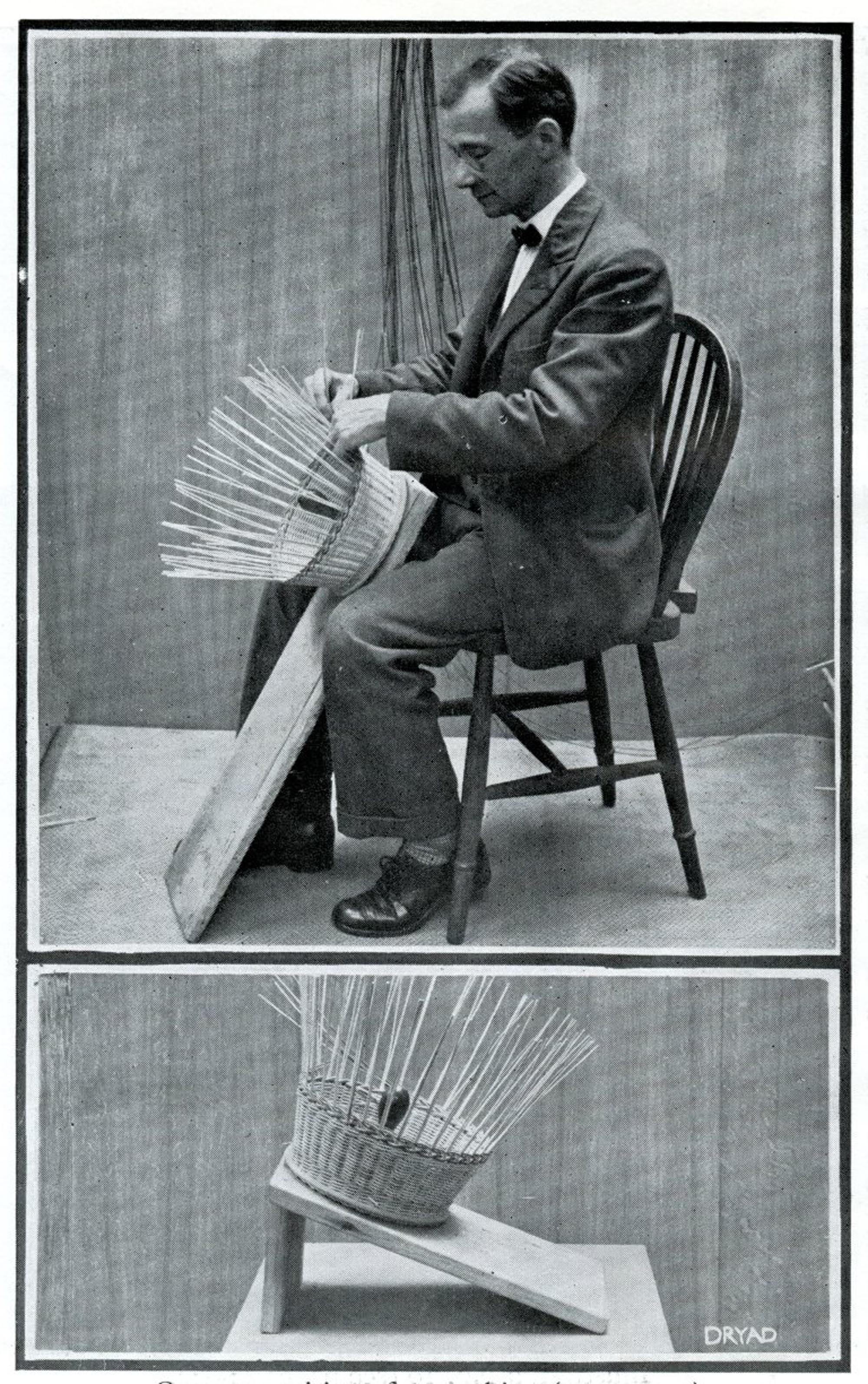 Charles Crampton working on a cane basket -