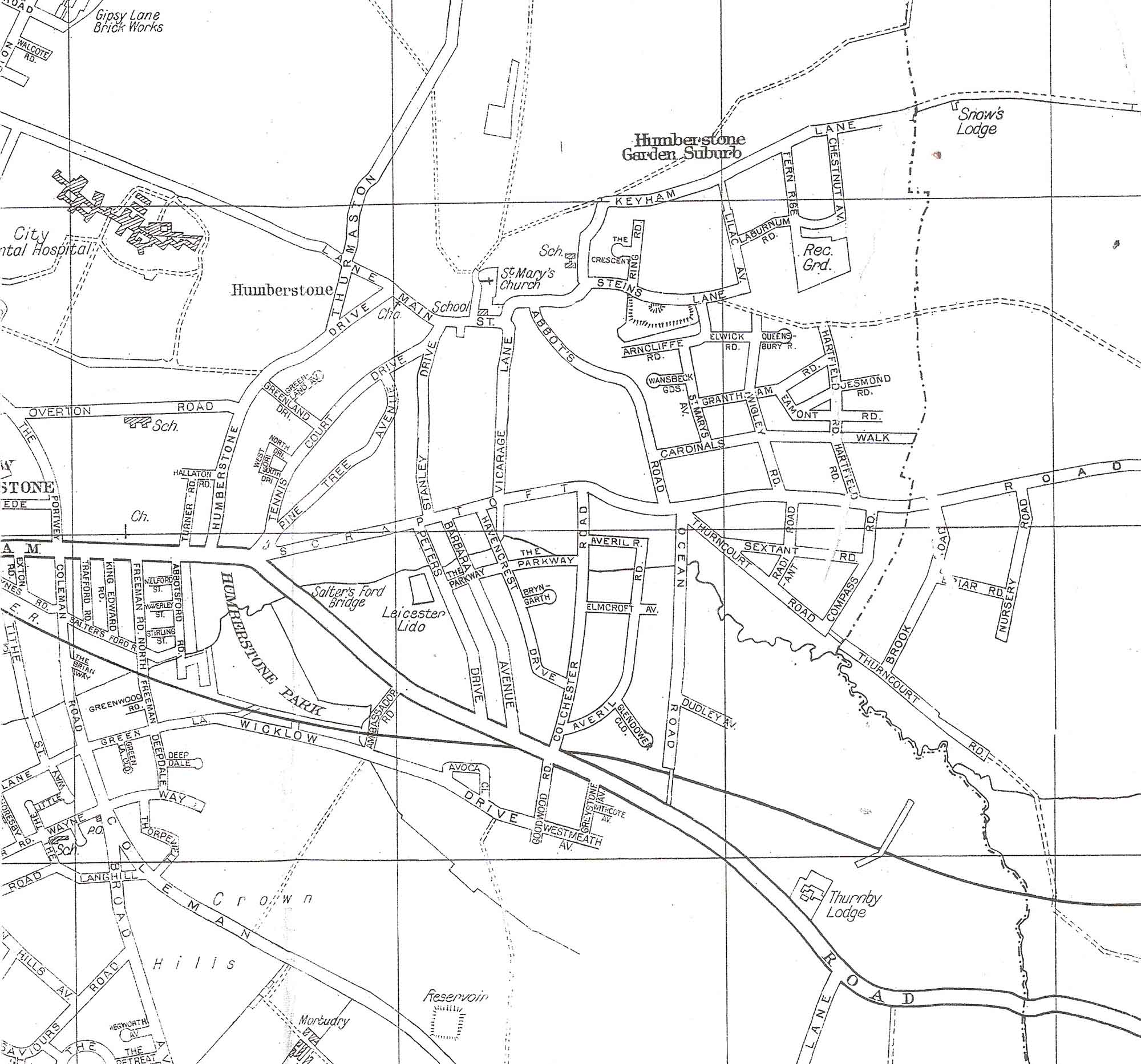 This map from Kelly’s Directory of Leicester 1938 shows the area before it was developed -
