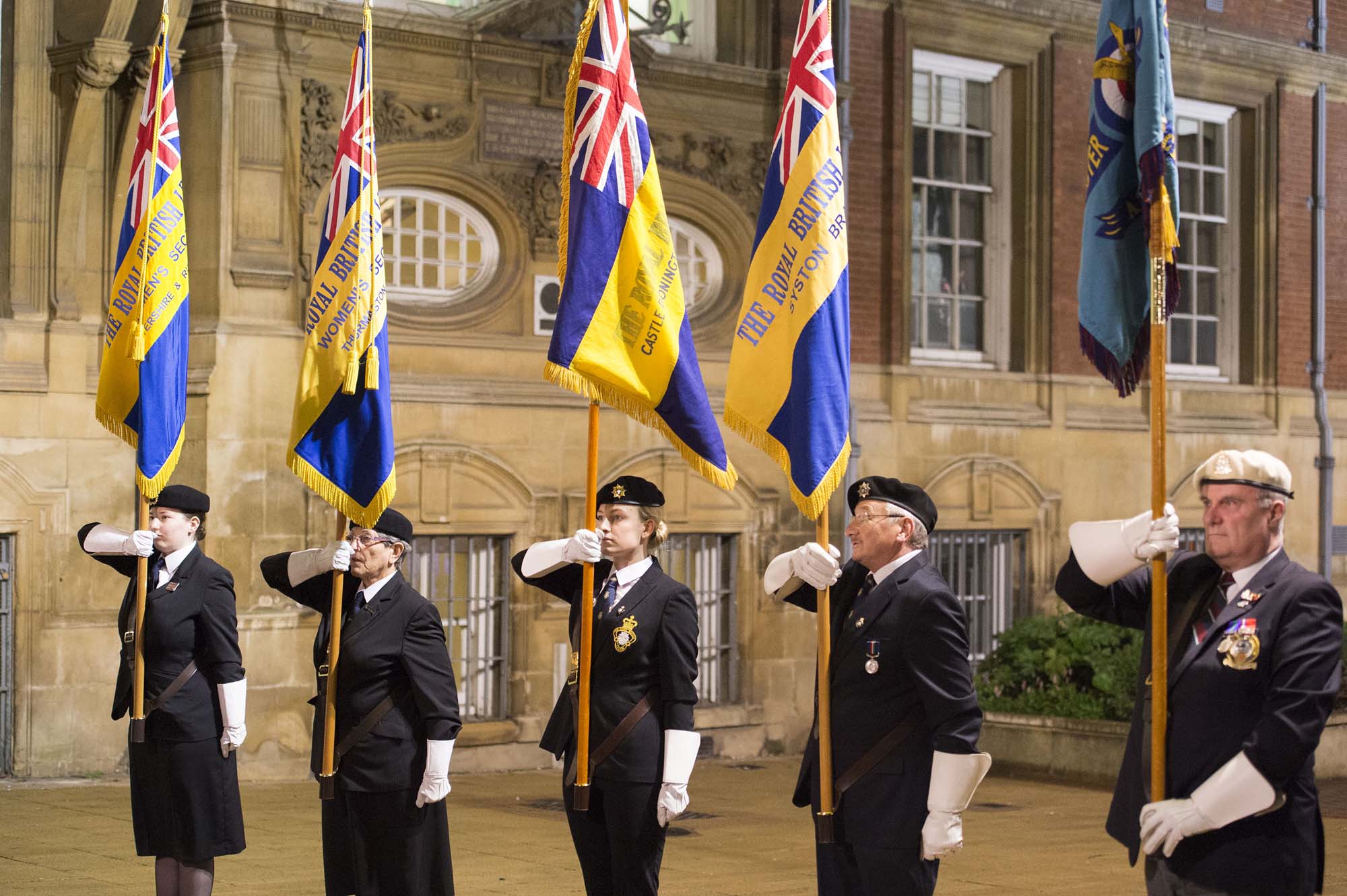 The 2015 VE Day beacon lighting ceremony in front of the Town Hall - 