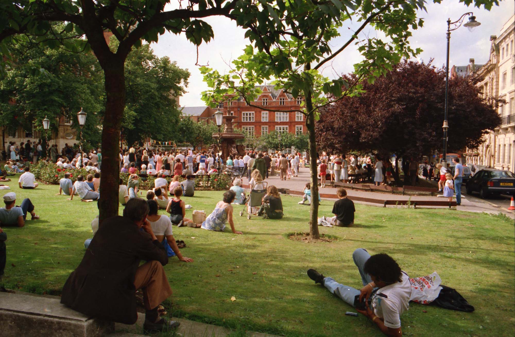 People enjoying the summer at Town Hall Square, 1990s - 