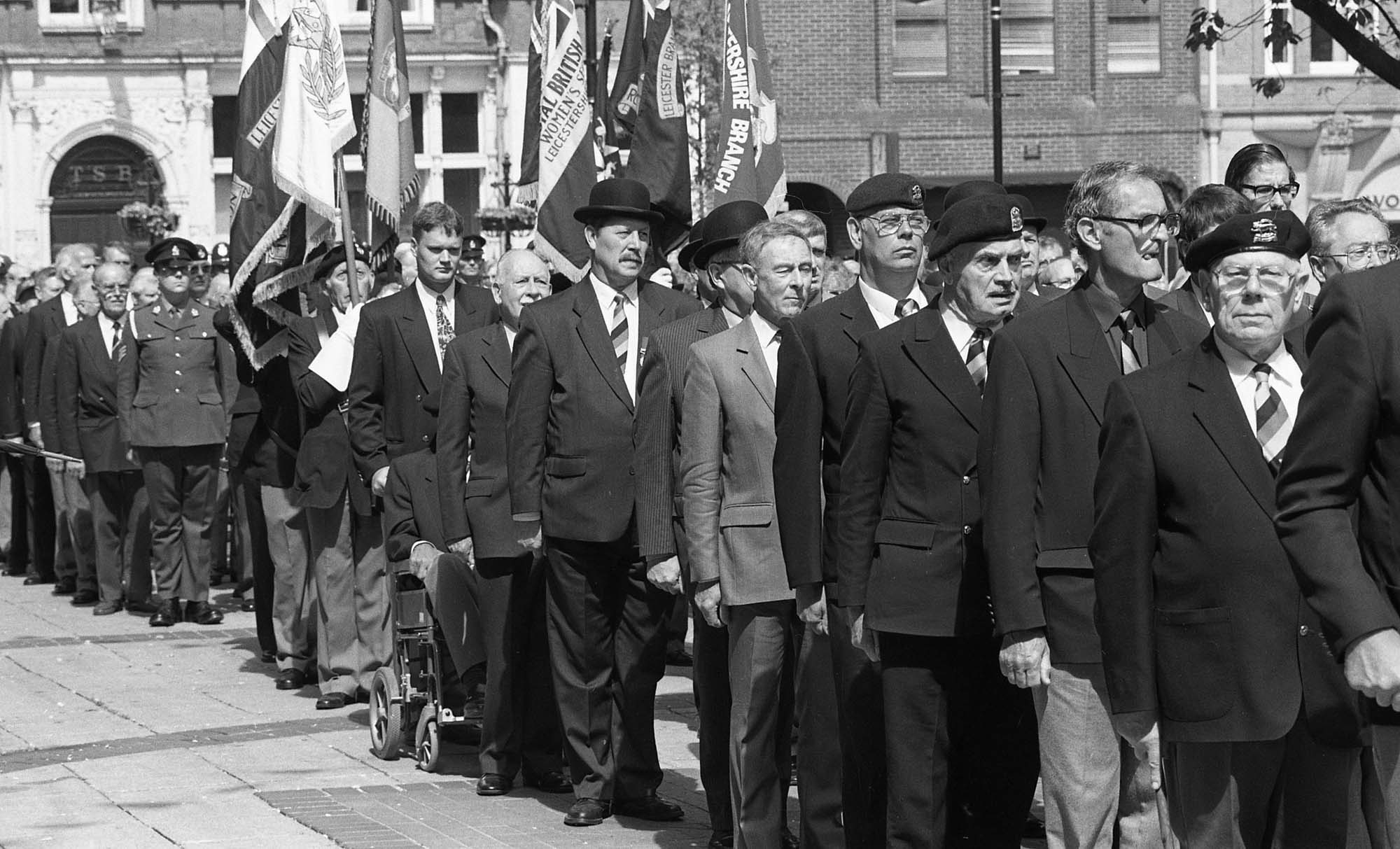 Veterans marching in front of the Town Hall, VE Day 1995 - 